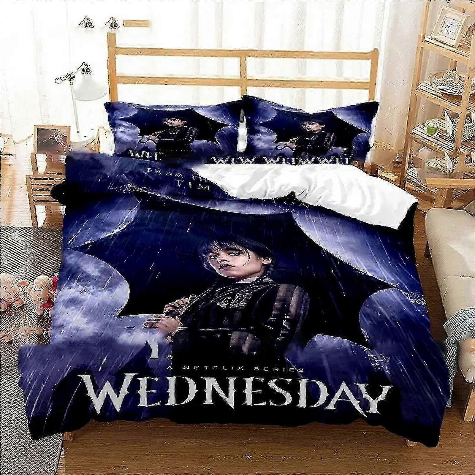 o2443 ملاءات سرير تلفزيون الرعب ows الأربعاء أدامز طقم الفراش للأولاد جير التوأم كوين حجم غطاء لحاف غطاء وسادة سرير الأطفال الكبار- LC (1 غطاء لحاف و 2 Pi