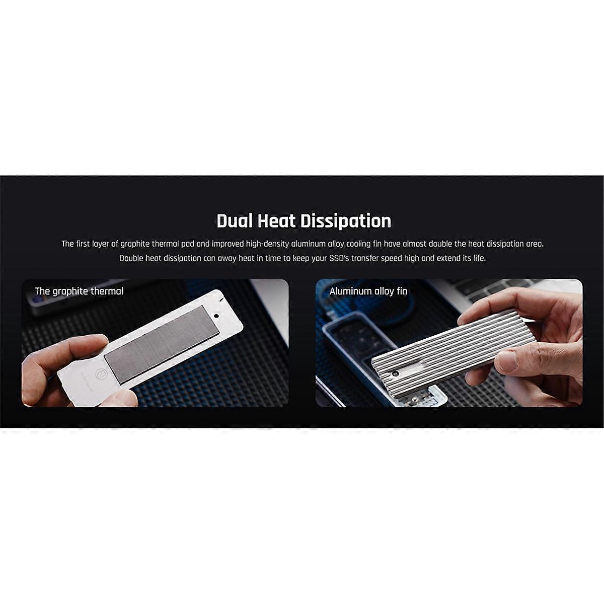 Smart 2280 M.2 NVMe SSD Enclosure Cyber Design Explorer Edition with LCD Display Max 10GBps Type-C Black