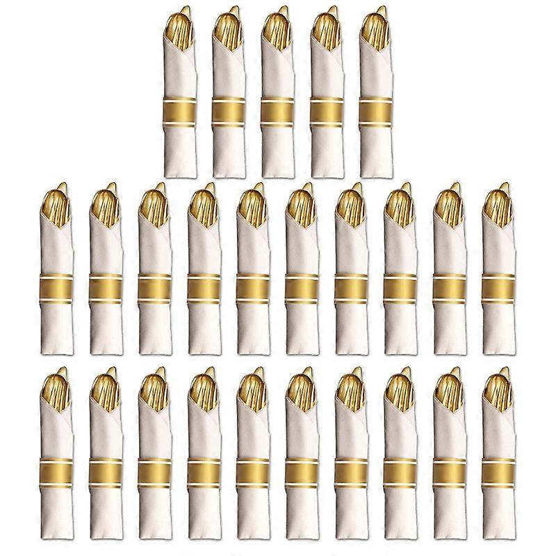 25 Pre Rolled Gold Plastic Silverware - Silverware Set