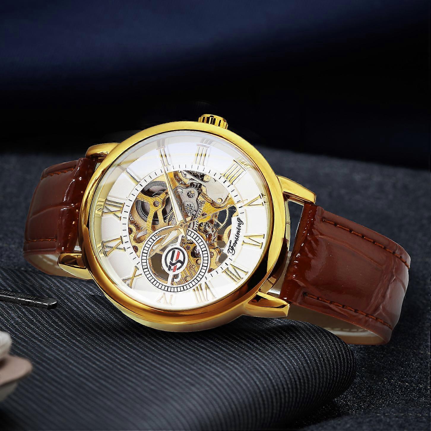 Forsining Transparent Skeleton Luminous Hands Vintage Men Mechanical Watch