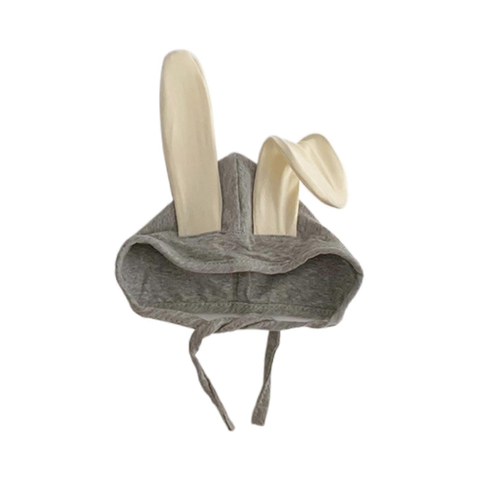 Cartoon Rabbit Ears Bonnet Cap Infants Adjustable Hat Windproof Long Ears Beanie Solid Ear Protections Cap for Babies  Gray