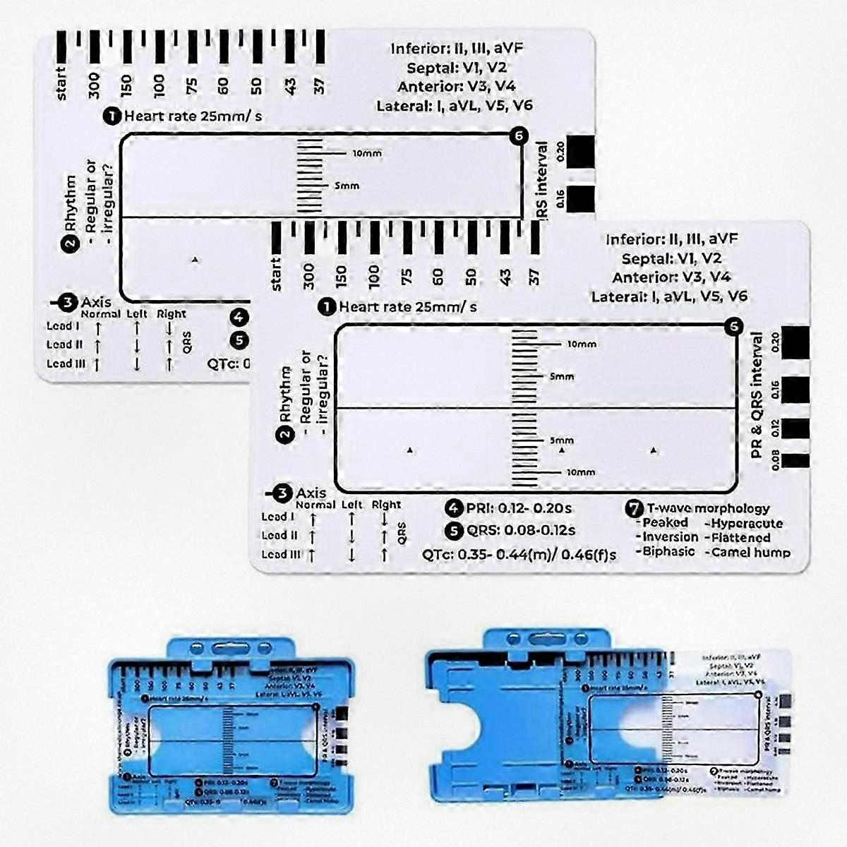 2pc ECG 7 Step Measuring Guide, ECG Interpretation Tool for Medical Professionals, Heart Rate Measurement Ruler, EKG Calipers for Clinical Use