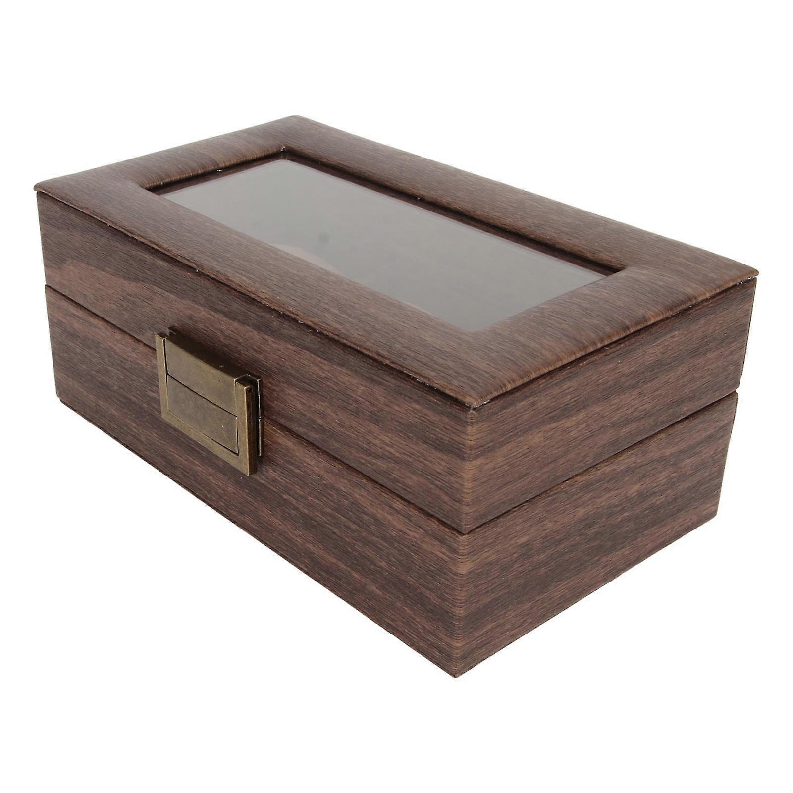 3 Slot Solid Wood Watch Display Case with Glass Cover, Single Layer