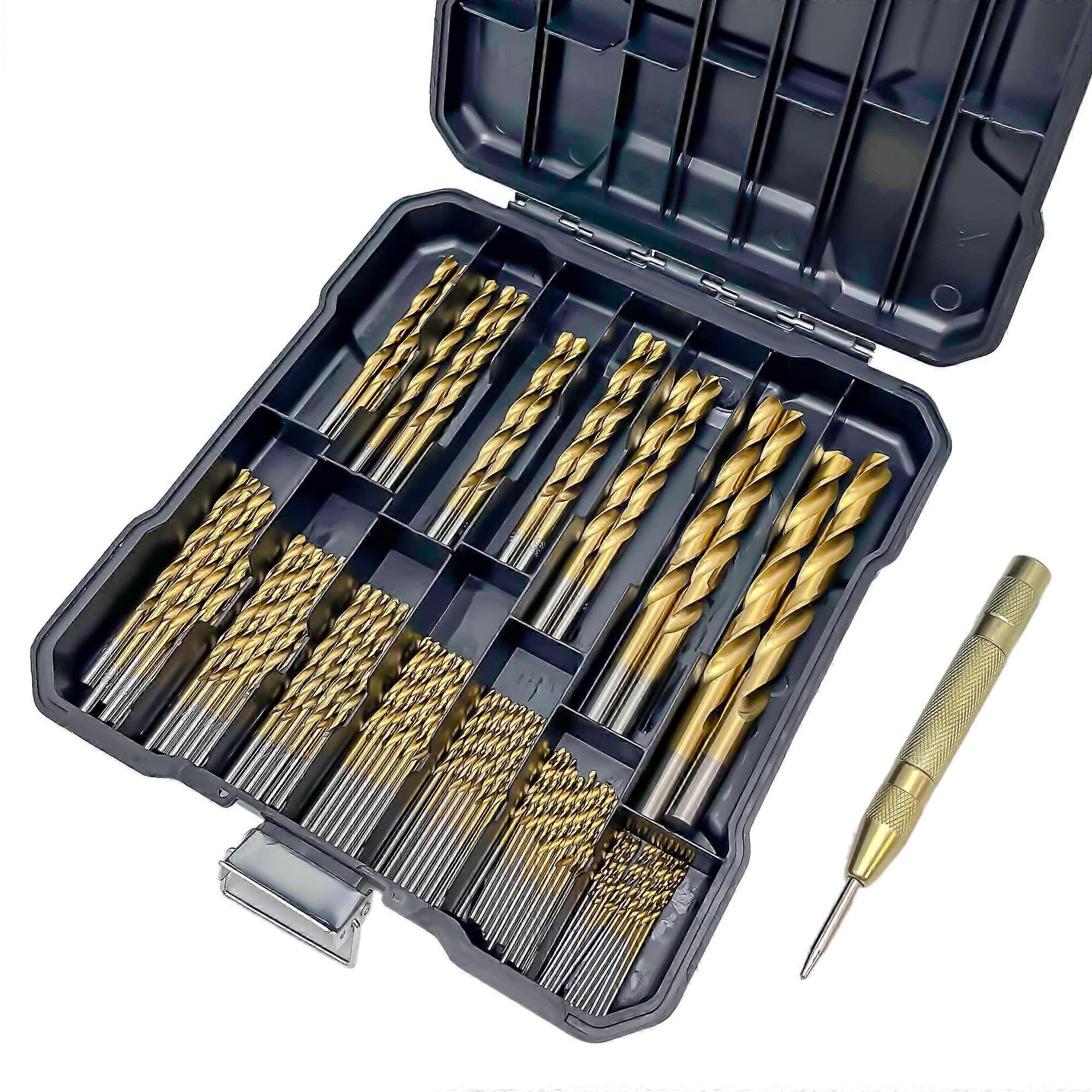 99PCS HSS Titanium Drill Bit Set, 135 Degree Split Point HSS Drill Bits Kit with Storage Case for Steel, Aluminum, Copper
