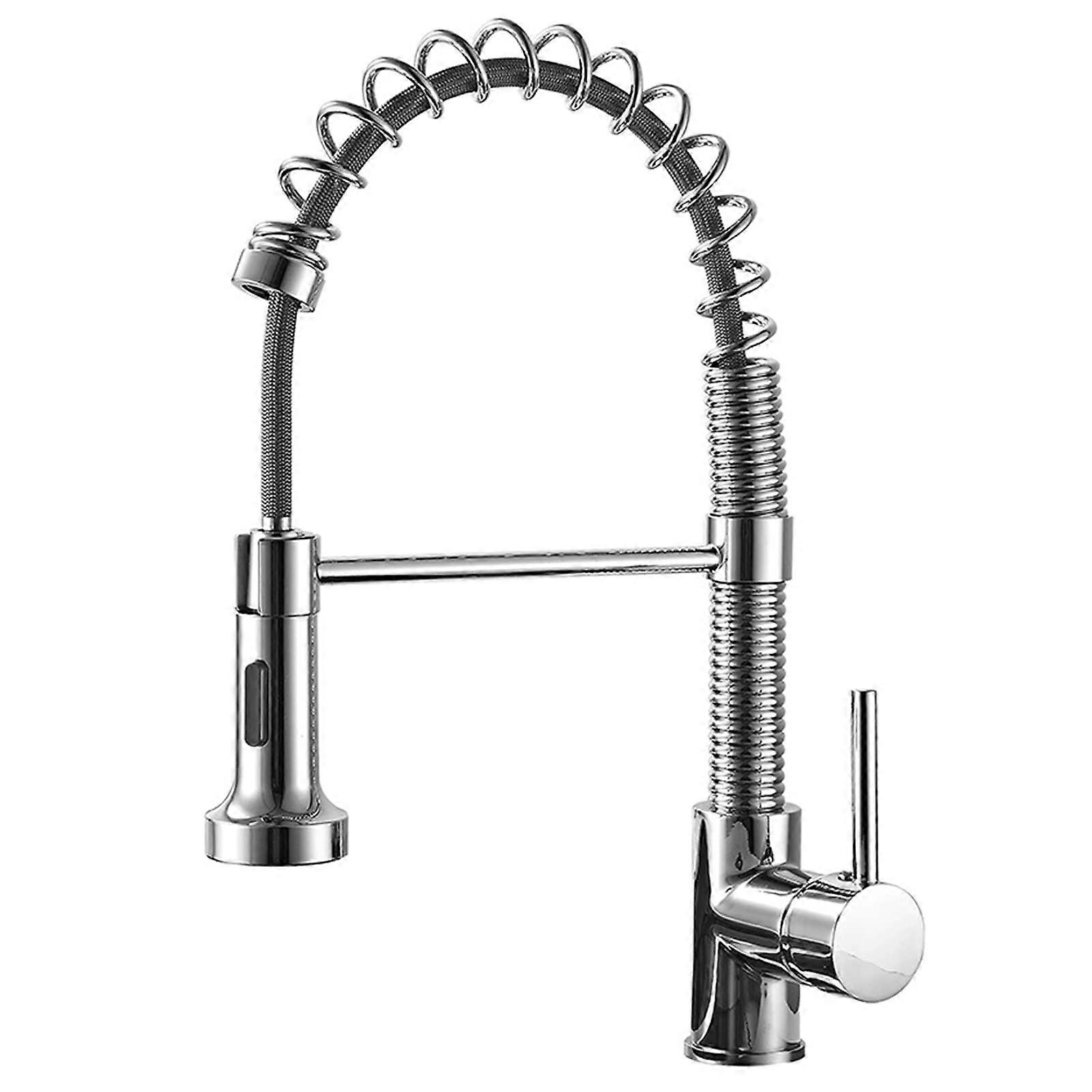 Pull Down Kitchen Faucet 360° Swivel Spring Kitchen Sink Faucet with Pull Out Sprayer, Solid Brass Chrome Single Handle Mixer Tap