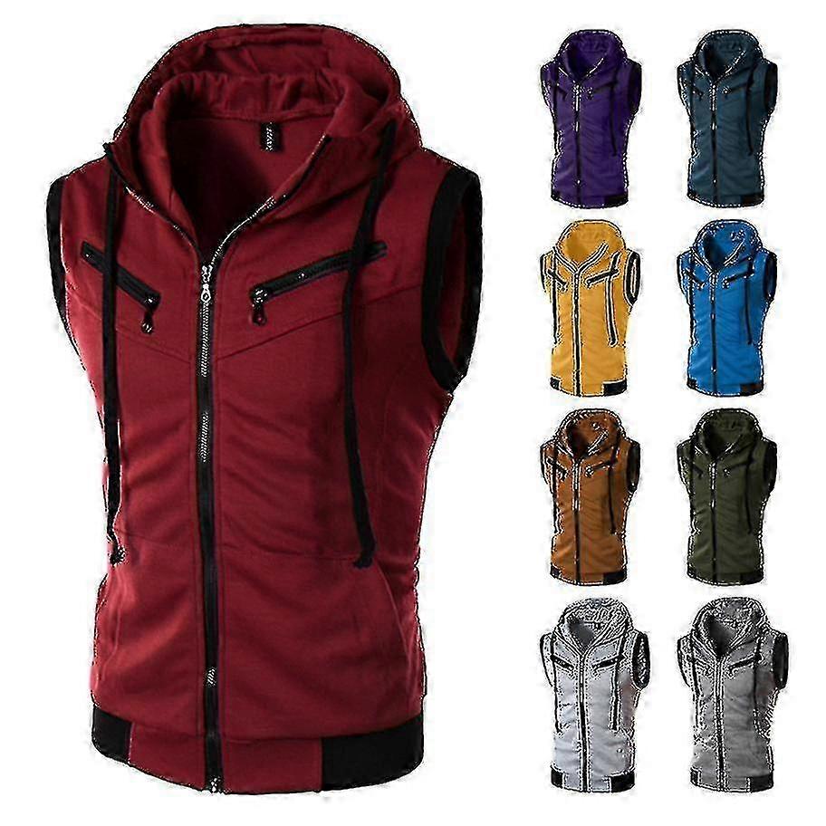 JiaWei Herren Kapuze Ärmellose Weste Einfarbig Casual Slim Fit Weste ULC