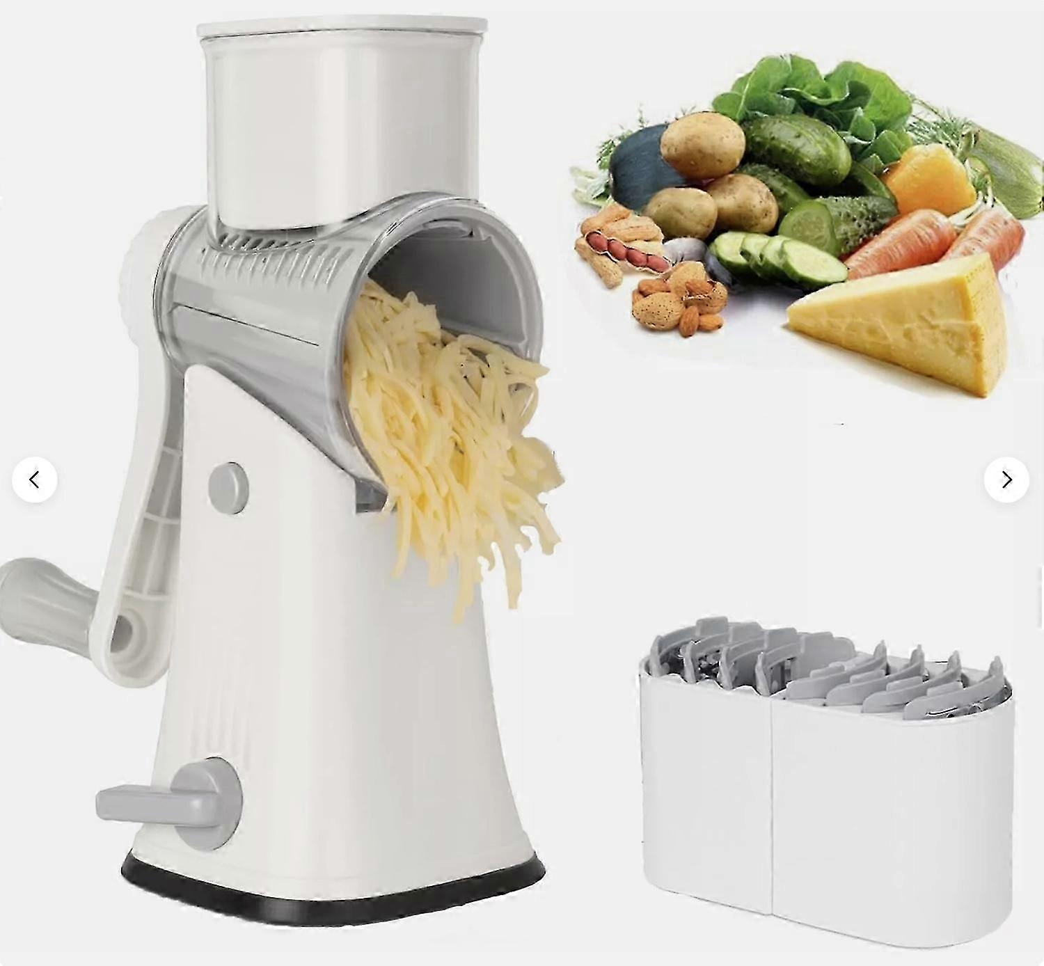 Rotary Cheese Grater With Handle, Cheese Shredder With 5 Blades(White)