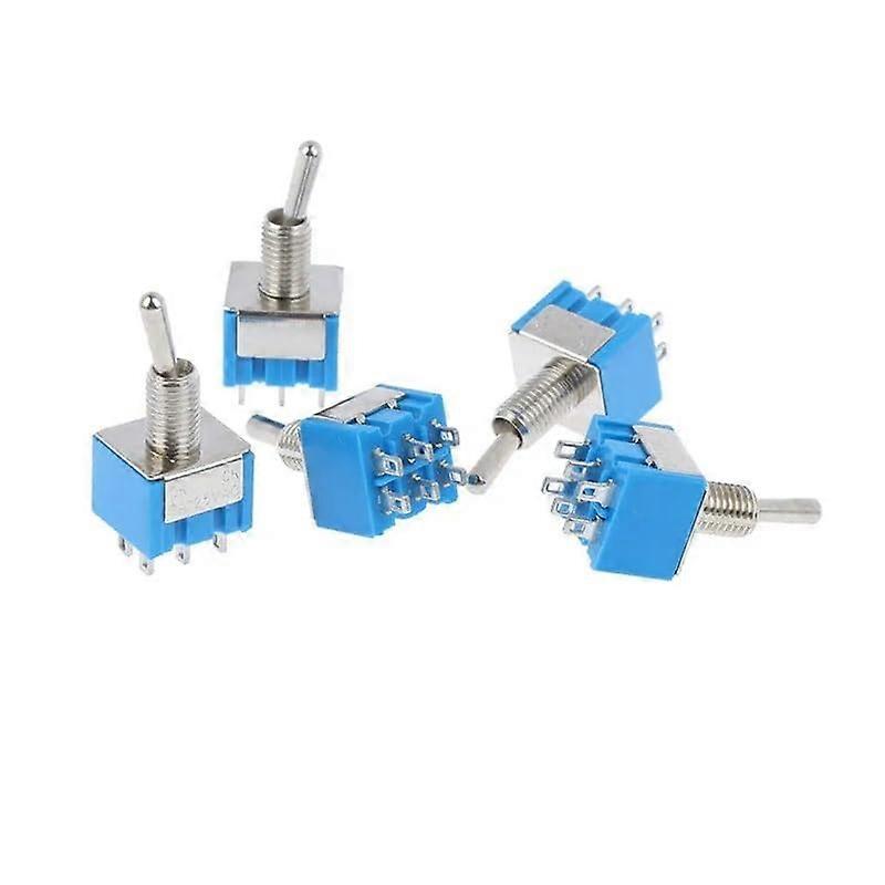 ElectronicSwitch Miniature Toggle Switch 5PCS DPDT ON-ON MTS202 120VAC 6A 1/4 Inch Mounting Double Pole Double Throw