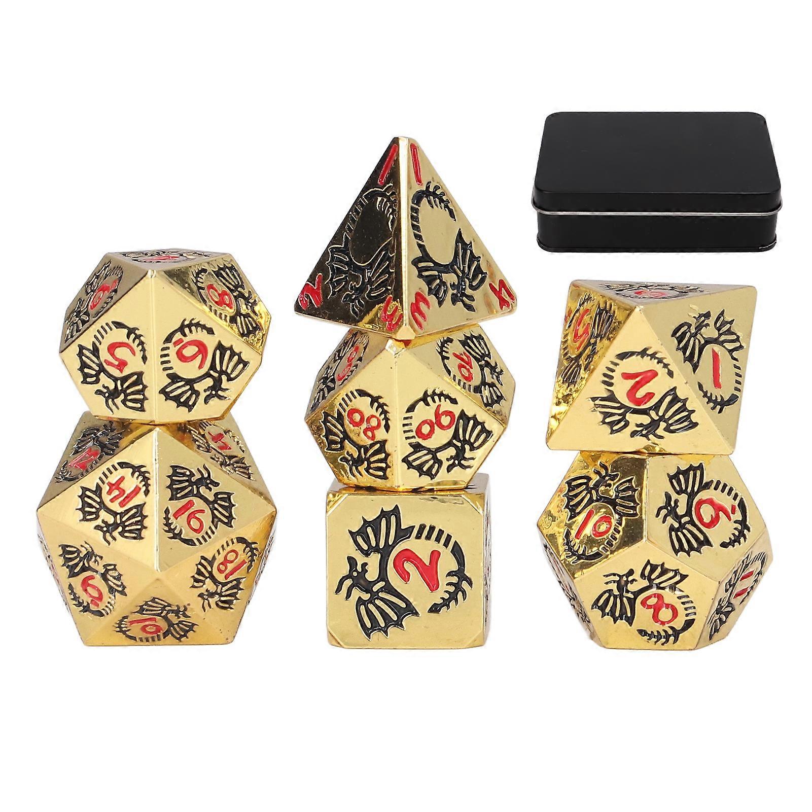 7pcs Dragon Pattern Polyhedral Portable Exquisite Metal Dice Set Props for Party Role Playing Game