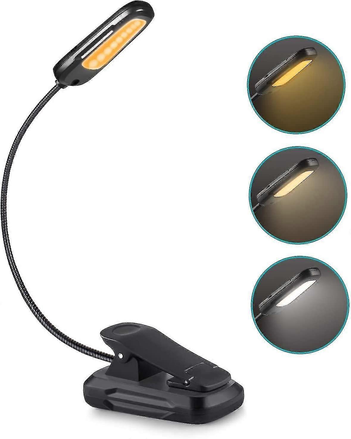 Rechargeable Clip-on LED Reading Light with Blue Light Blocking - Eye-Caring, Adjustable Brightness, Lightweight Design
