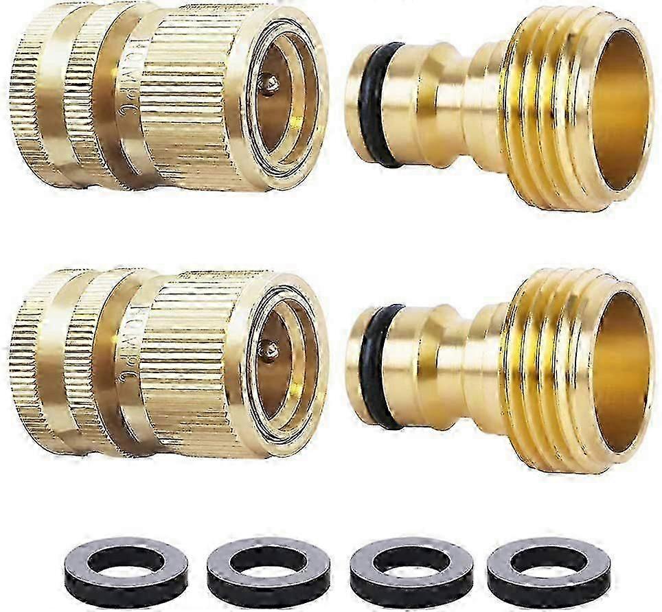 Trädgårdsslangskoppling Massiv mässing Snabbkoppling Trädgårdsslangkoppling 3/4 tum GHT Vattenslangkopplingar Kranadapter (2 set) (2 hona + 2 hane)