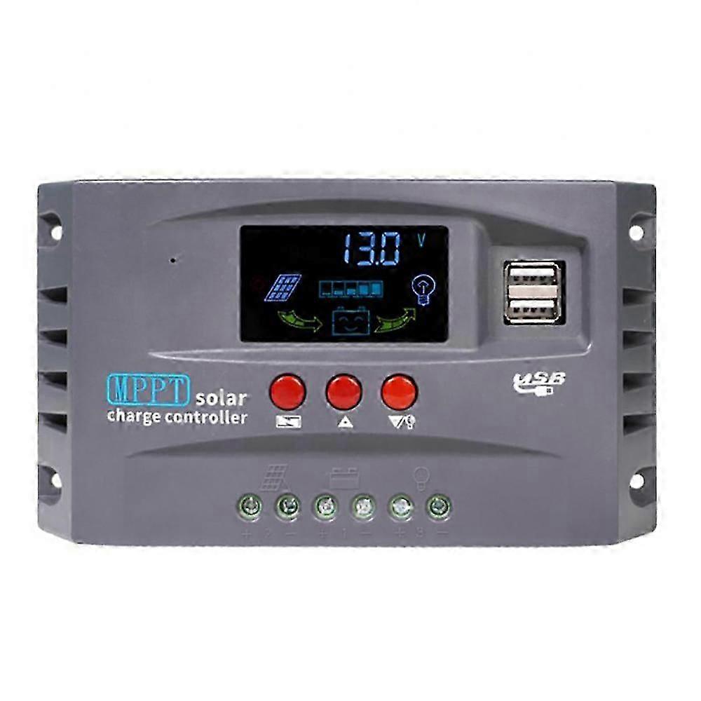 Solcellecontroller 12Volt/24Volt Automatisk identifikation Solcelleoplader LCD-display Solcelleregulator Dual-USB Solcelleopladecontroller