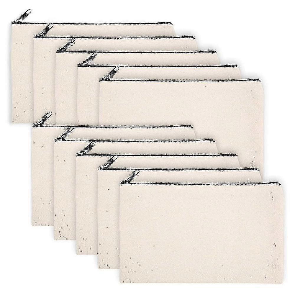 10 Pak Blank DIY Lærred Penalhus Makeup Tasker Bulk - Beige