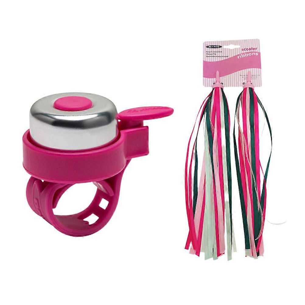 Bike Handlebar Bell & Tassel Streamers Set Shiny Ribbon Decorations for Bicycles and Scooters, Fun Wind Dancing Crank Accessories for Kids