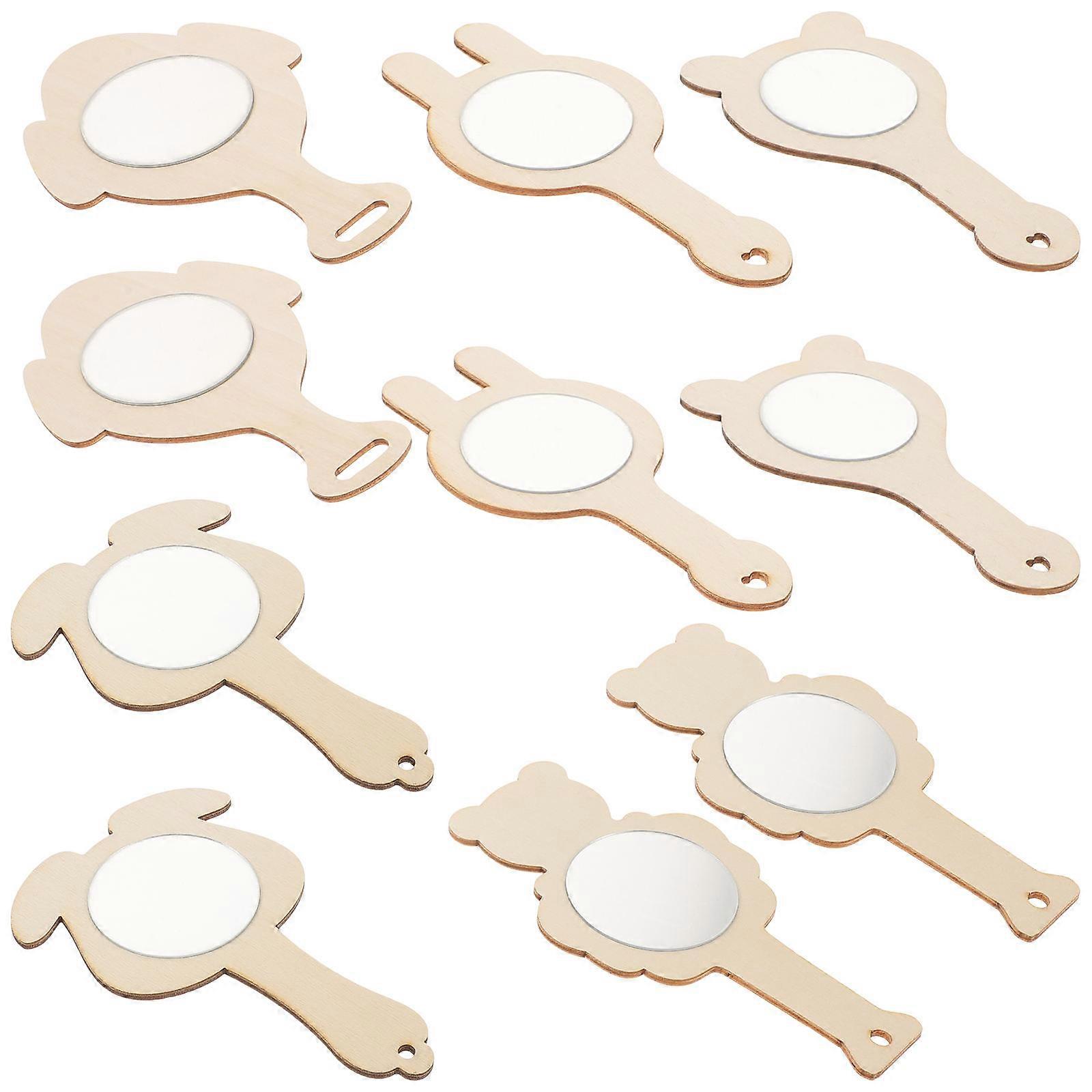 10pcs Small Wooden Handheld Mirrors for Unfinished DIY Craft Projects Creative Mirrors for Kids Art and Imagination