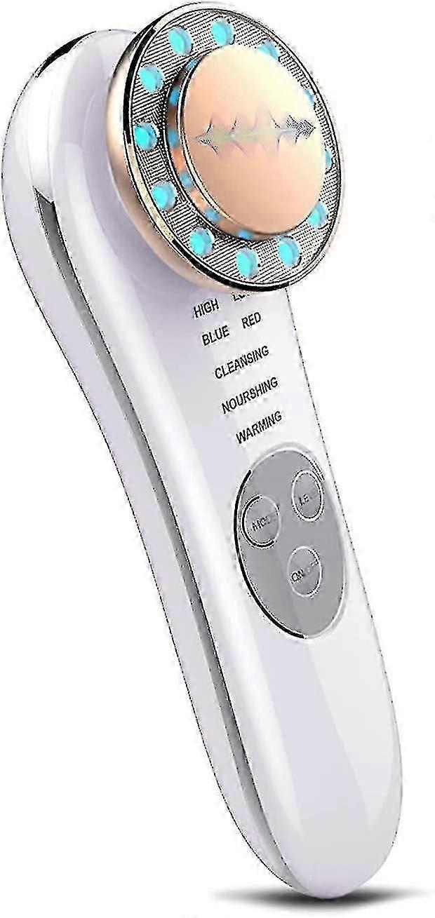 Ultrasonic Face Massager, Anti-aging Anti-wrinkle Cleansing Devices, Face Care Device With Ion- And Photon Function Led Red Blue Light Therapy(white)
