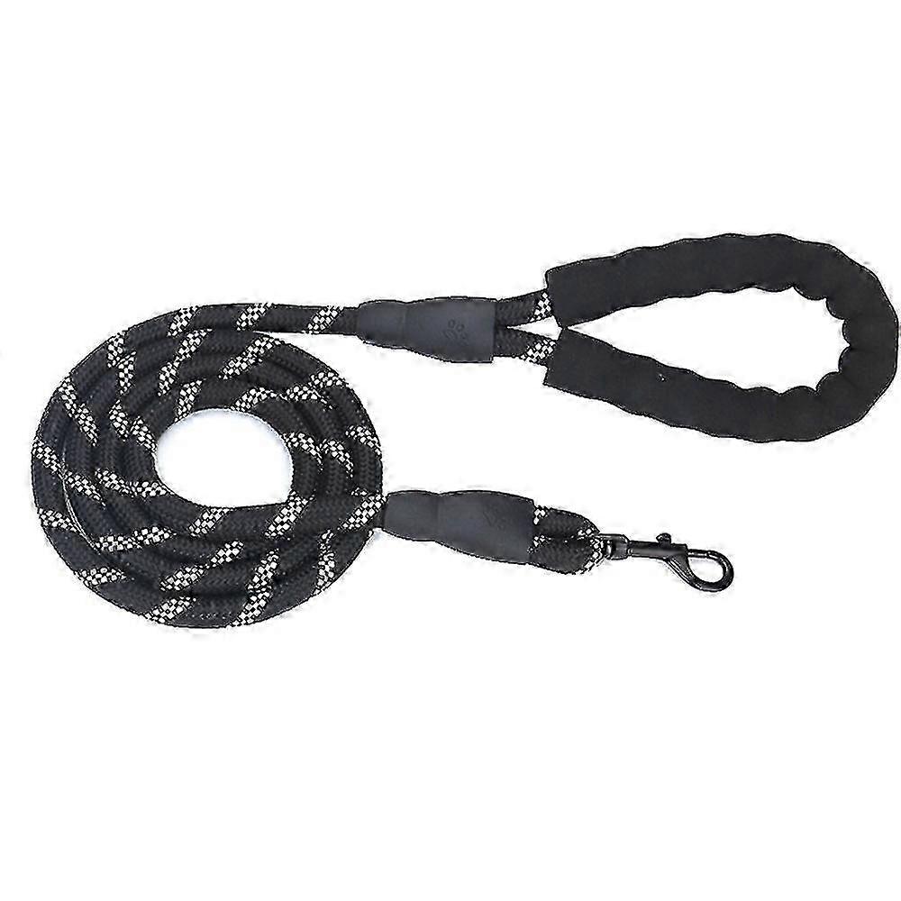 Durable Reflective Nylon Dog Leash with Straps - Black
