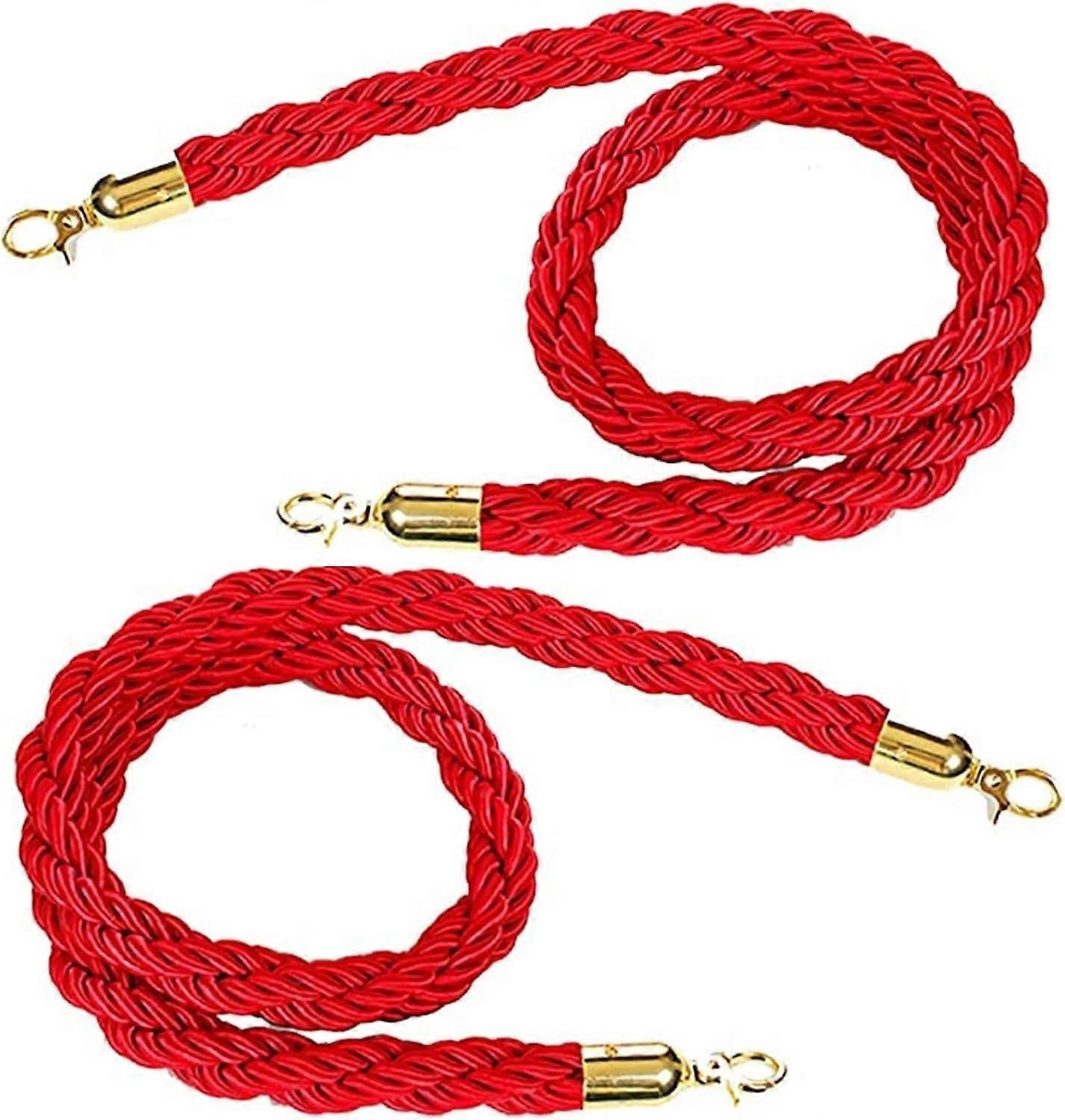 Twisted Barrier Rope with Gold Hooks, Hemp Rope for Crowd Control, 2 Pack (Red)