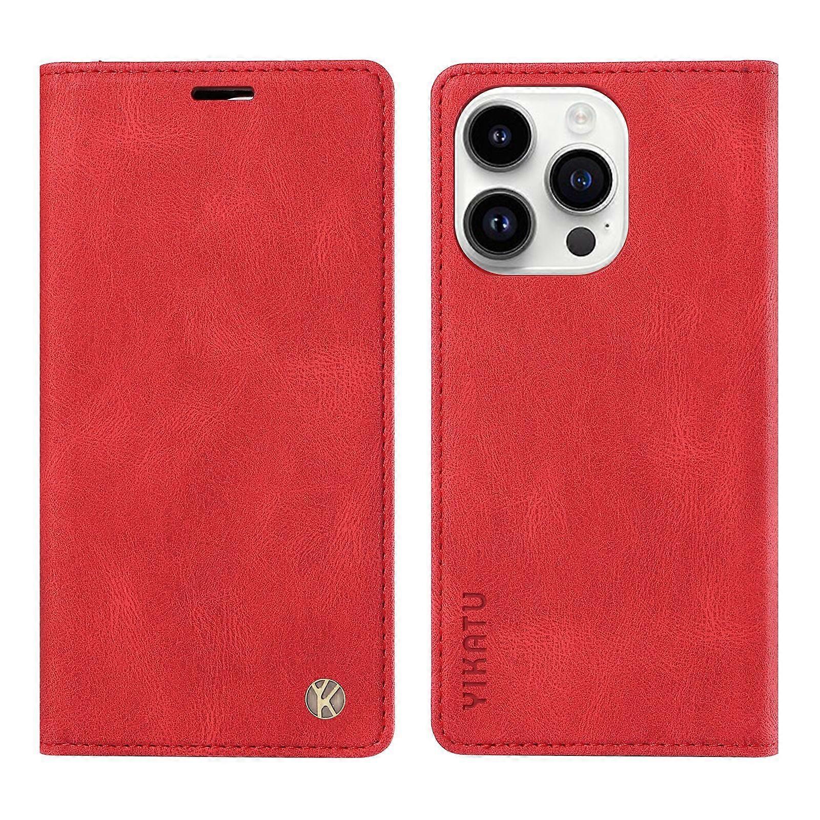 Case For Iphone 13 Pro Max 6.7 Red Skin-feel Matte Magnetic Suction Leather Solid Flip