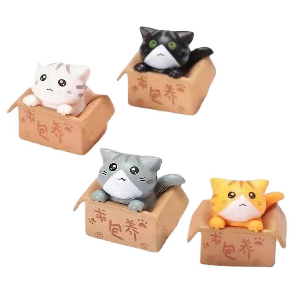 Cat Figurine Ornament Gray Mini House Decor Indoor Use 4Pcs
