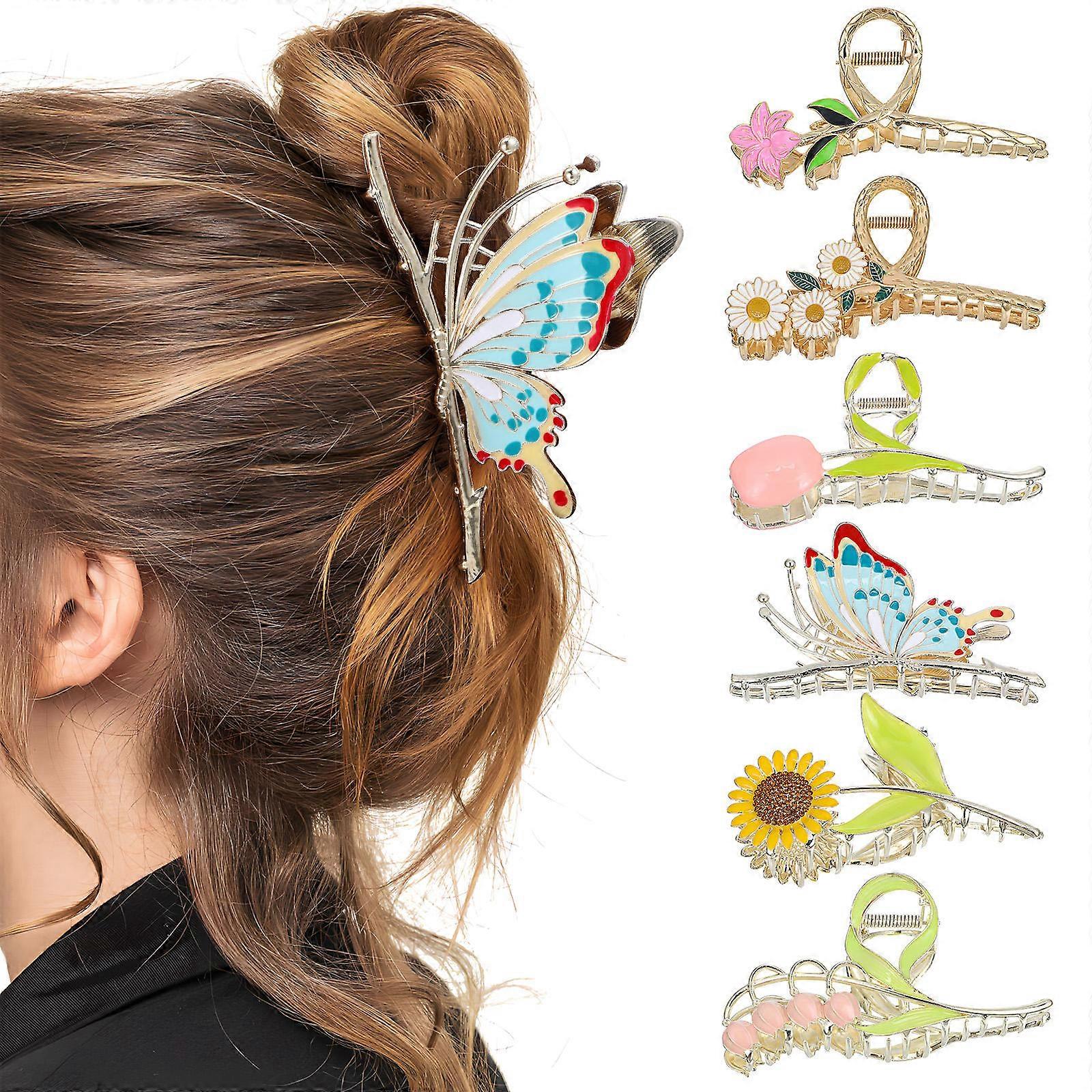 6pcs Metal Flower Claw Clips for Thick Hair Lightweight, Sturdy Hair Accessories with Strong Hold for Women's Daily and Office Wear