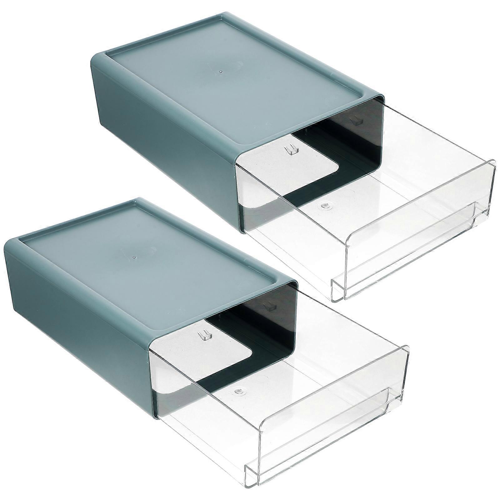 Storage Drawers Desktop Organizer Box Blue 24x17cm Drawer Type Files Organizer For Office Supplies Stackable 2Set