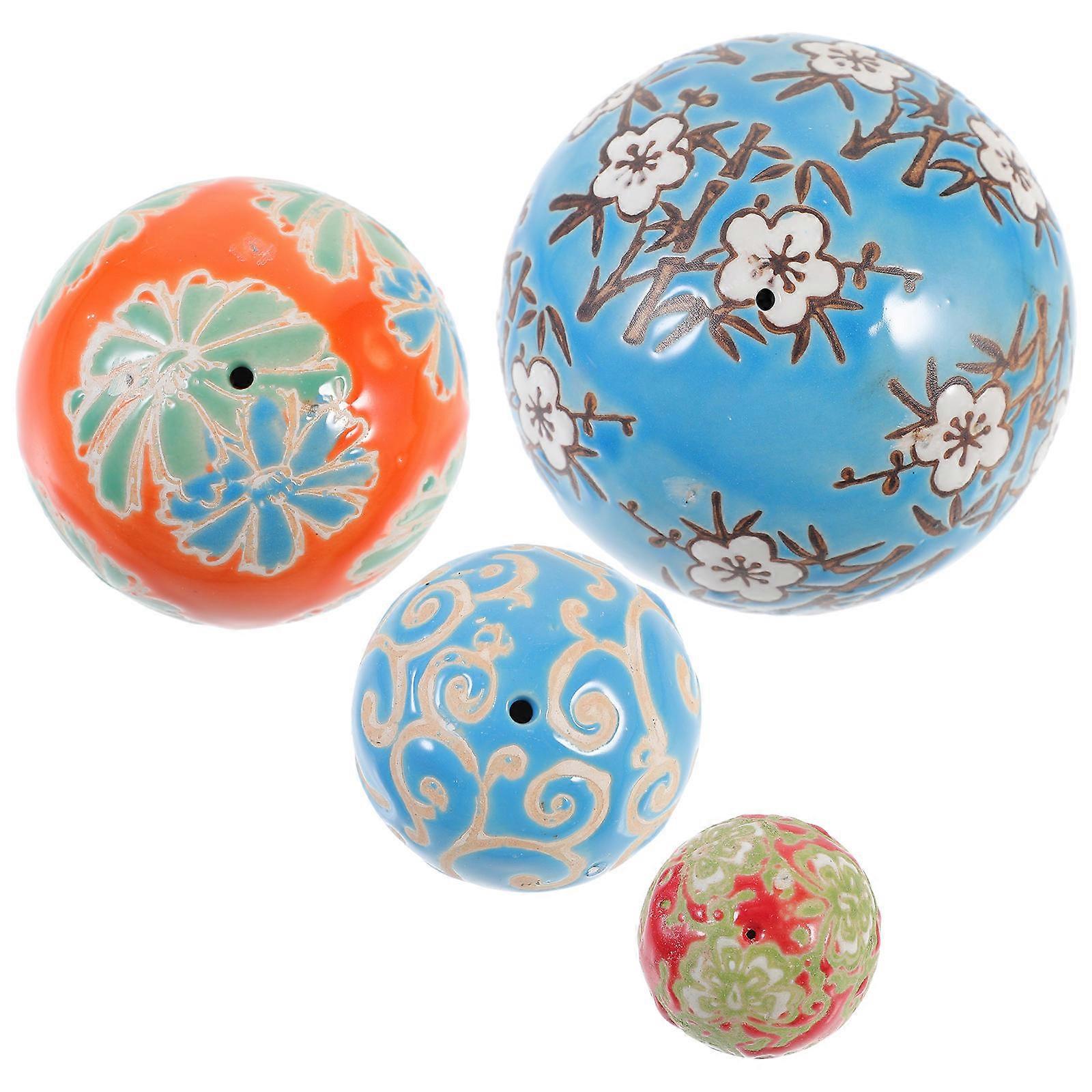 4pcs Floating Ceramic Balls for Fish Tank Decoration Hand Painted Retro Style Aquarium Ornaments Lightweight Easy to Clean for Home and Garden Use