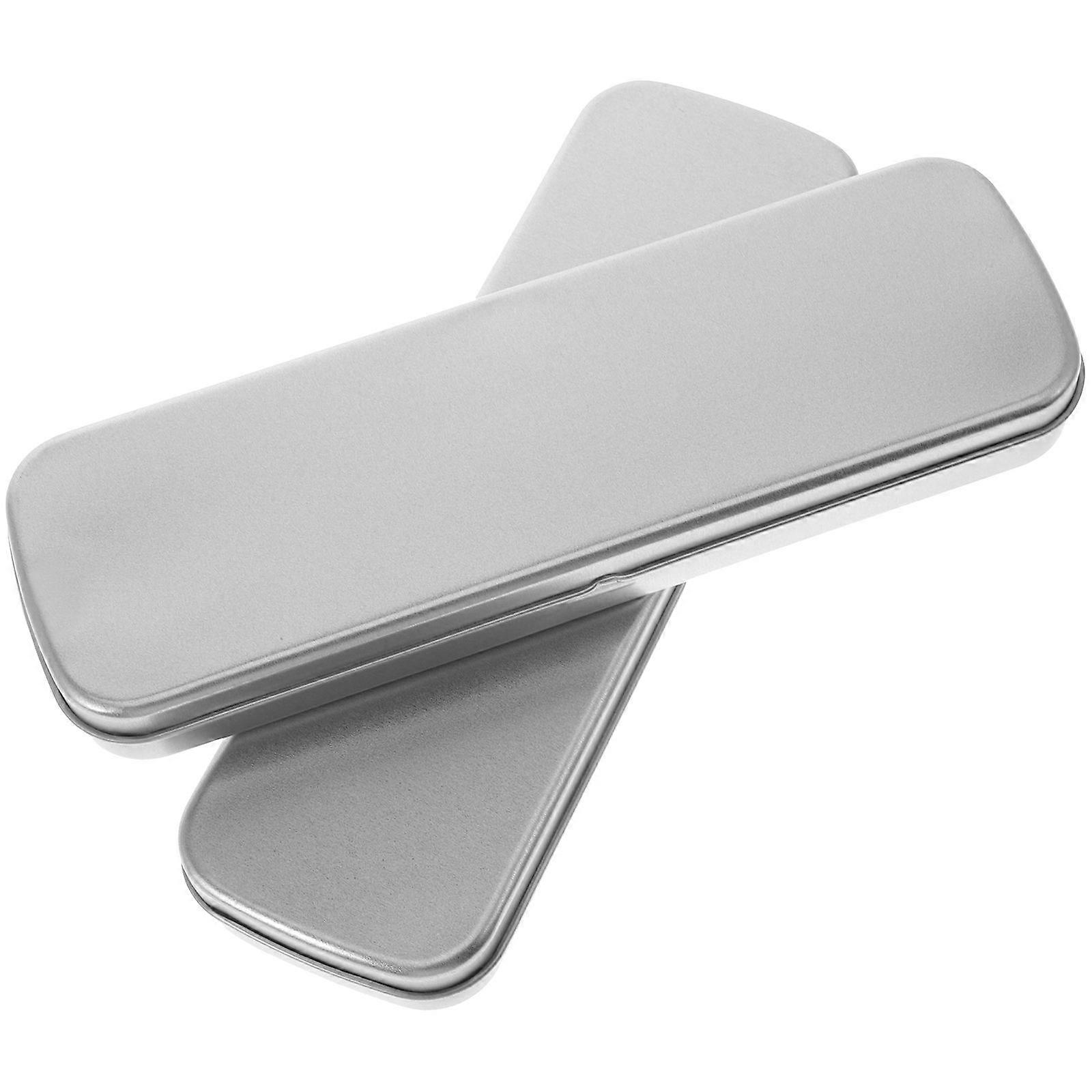 Empty Pen Box Silver Pencil Boxes for Students Stationery Storage Rectangular Tinplate 2Pcs