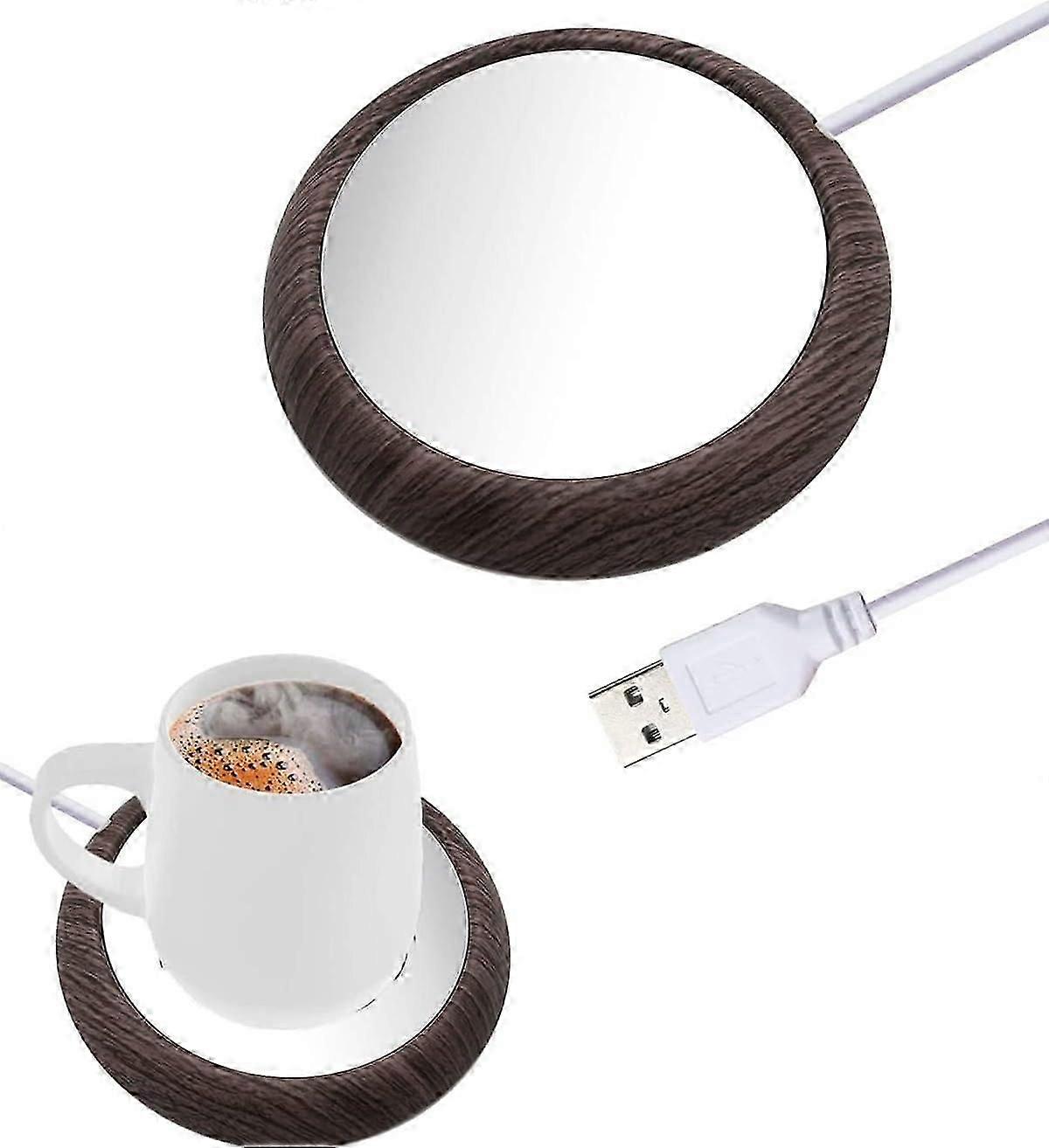 USB Desktop Cup Heater - Easy to Use - USB Beverage Cup Heater Cup for Office/Home Use (7.5cm,Dark Colored Wood Grain)