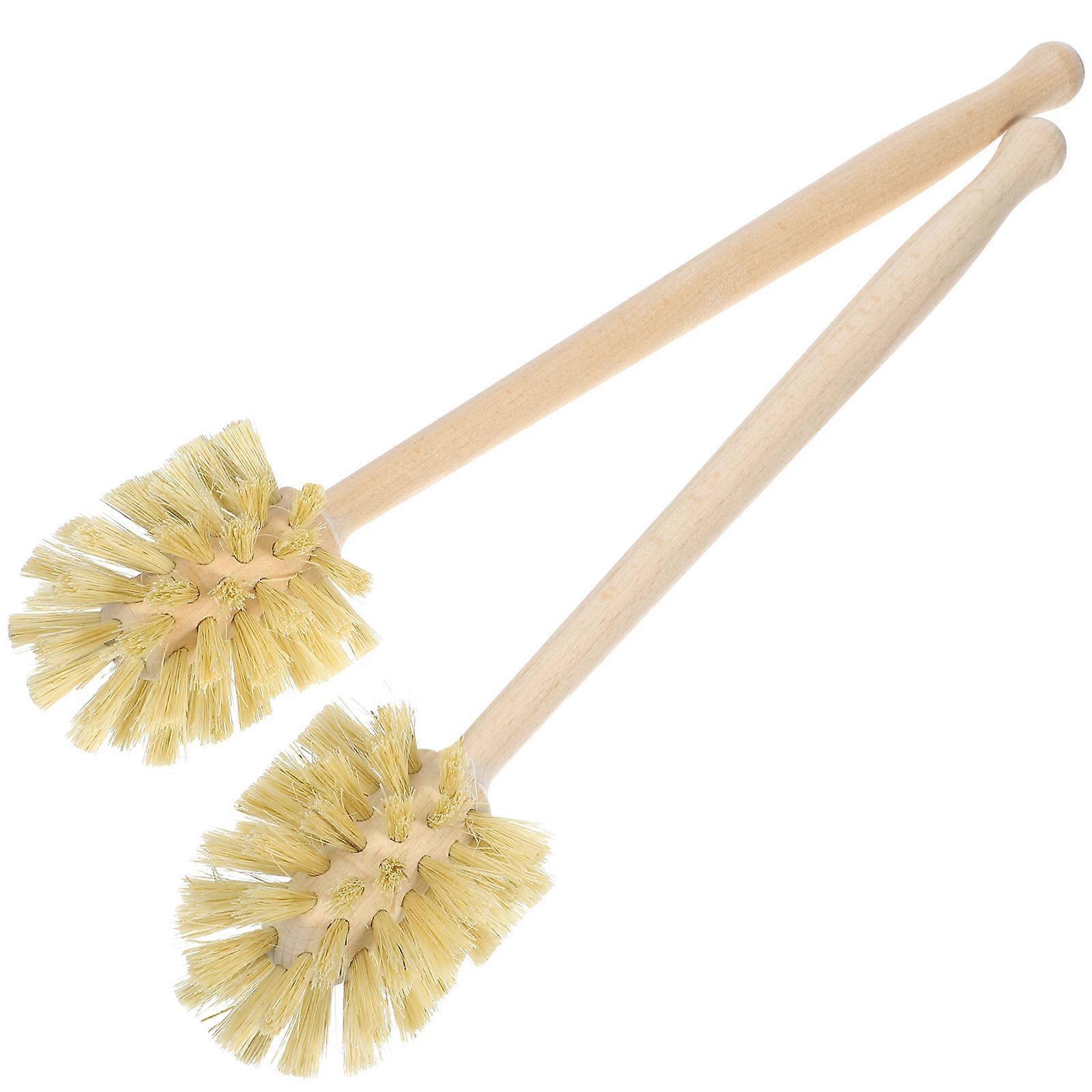 Bathroom Toilet Brush Efficient Household Portable Long Handle Brush Khaki 35.00X6.50X6.50CM Prevent Scratching Toilet Surface 2Set