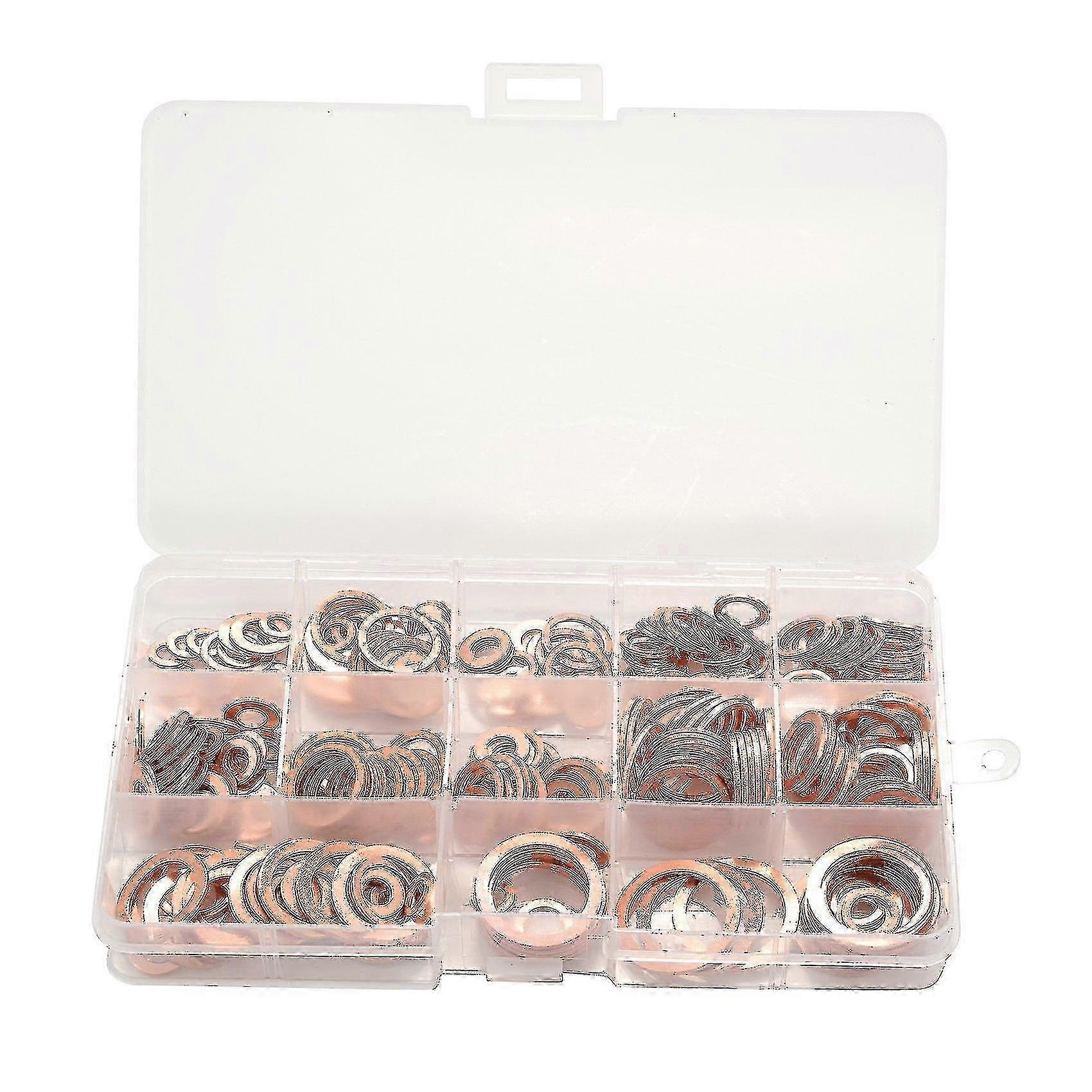 280pcs Assorted Copper Washer Gasket Set Flat Ring Seals for Various Sizes M5-M20 with Box