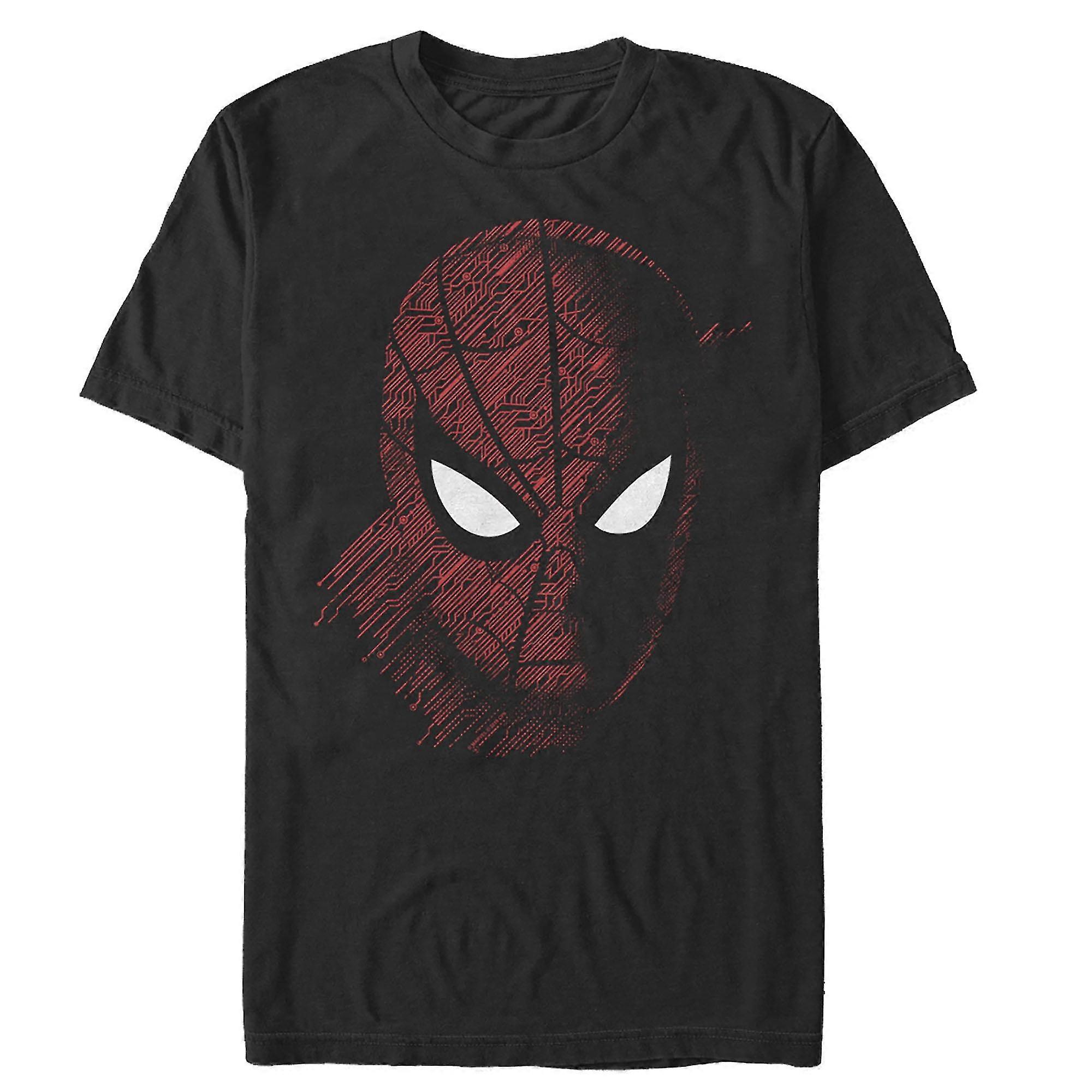 Men's Graphic Tee with Tech Pattern, Black, Large, Suitable for Marvel Spider-Man: Far From Home