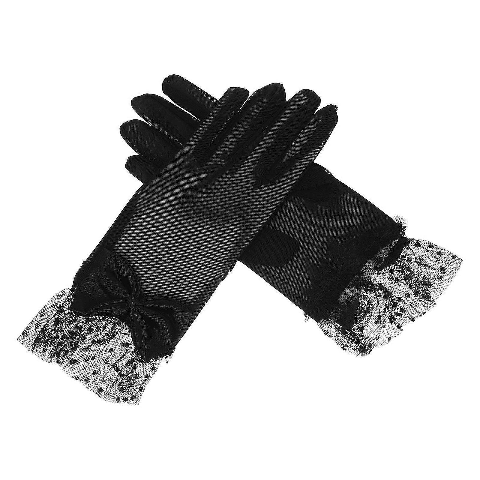 女性のためのエレガントなレース手袋 – 結婚式、お茶会、夜のイベントのための伸縮性のある黒の花柄メッシュ手首手袋