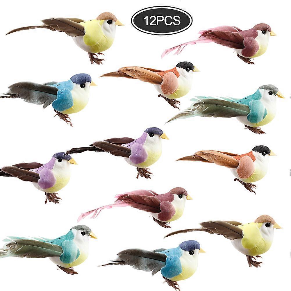 Set Of Artificial Simulation Birds, Decorative Birds Ideal For Crafting And Designing, With Metal Wires For Easy Placement (Pack Of 12)