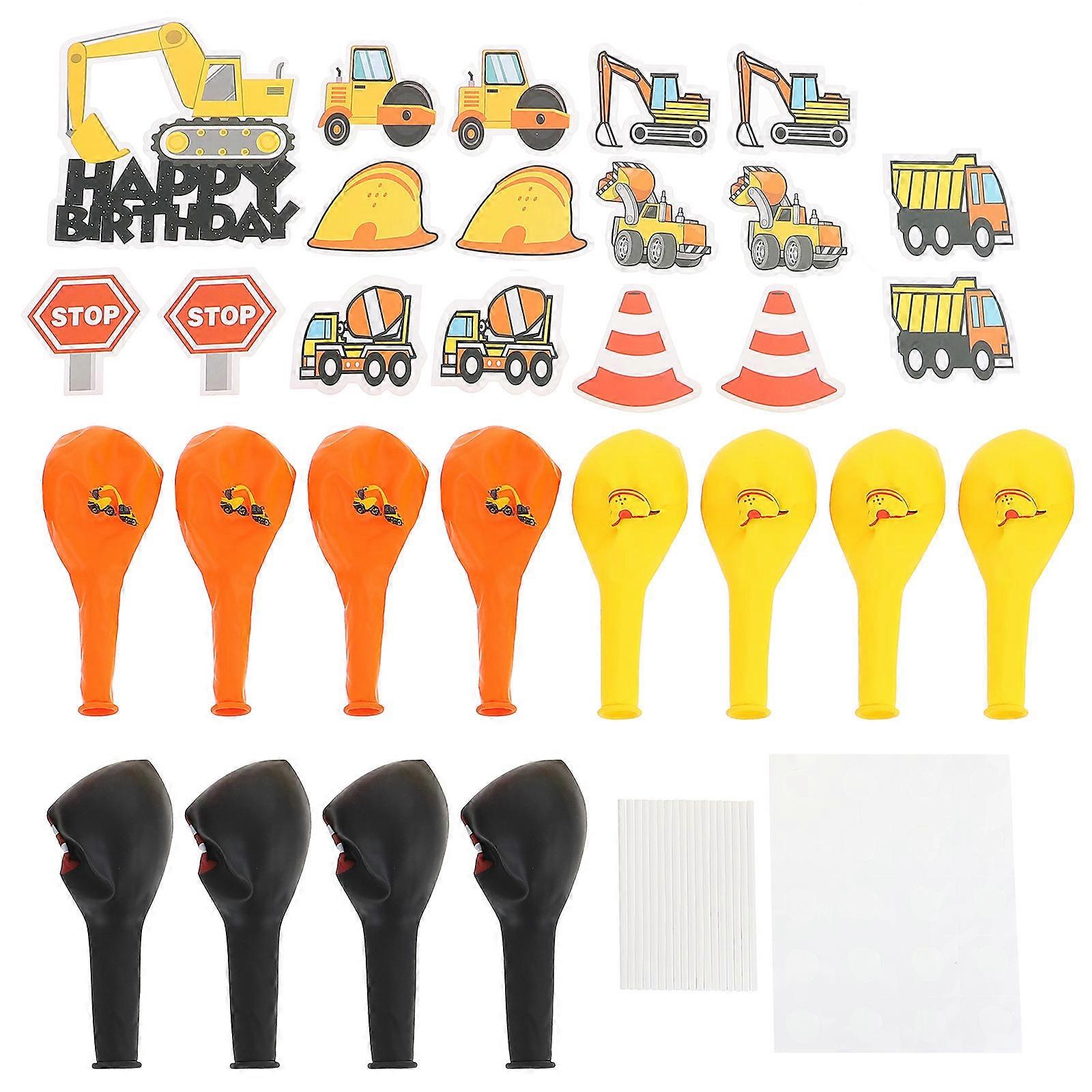 Construction Site Vehicles Party Supplies Excavator Construction Vehicle Latex Balloon and Cake Inserts Kit Garden Parties 1Set