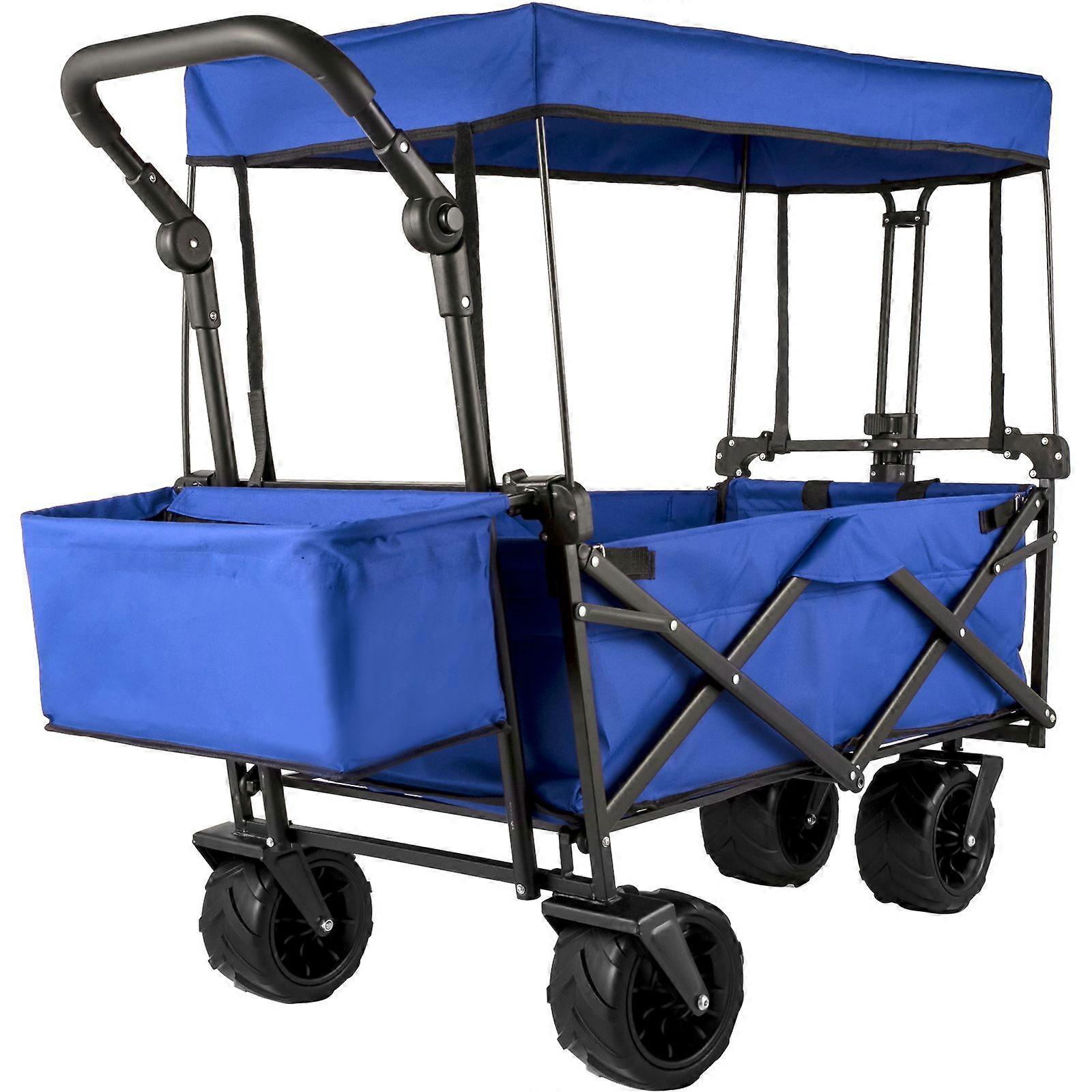 Collapsible Garden Cart with Removable Canopy, Folding Wagon Utility Carts for Garden, Camping, Grocery Cart, Shopping Cart