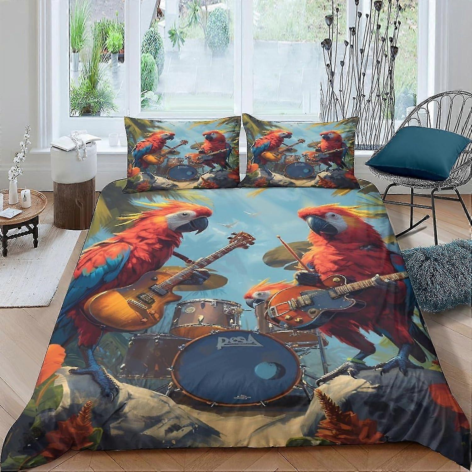 Conjunto de Cama de Papagaio de Desenho Animado com Fecho de Zíper, Conjunto de Capa de Colcha para Crianças e Adultos Adolescentes, Conjunto de Microfibra Durável de 3 Peças