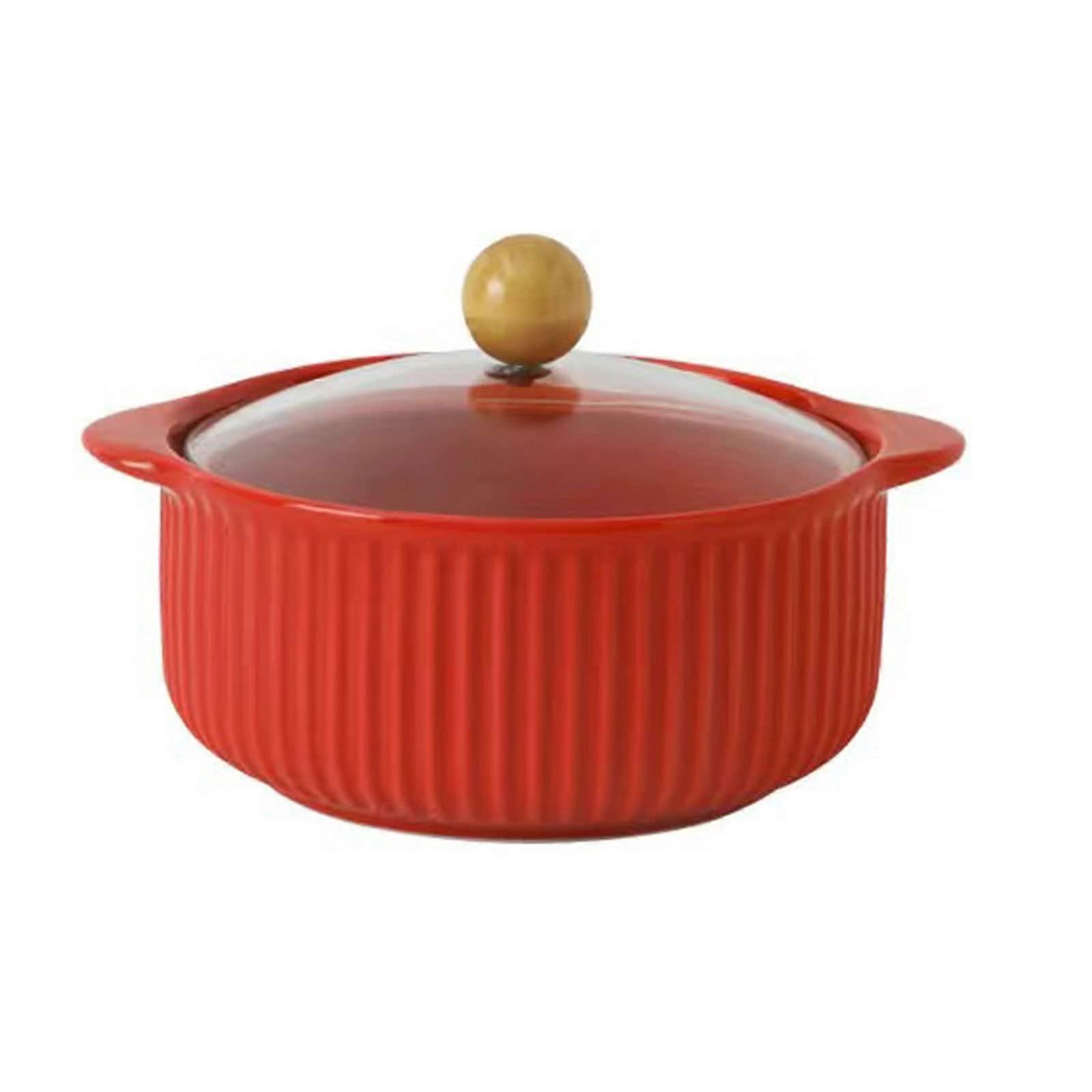 Ceramic Bowl with Lid for Soup and Rice, Large Binaural Microwave Safe Tableware for Dormitory and Home Use