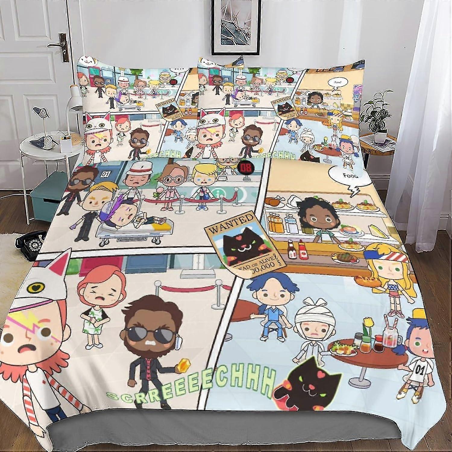 3D Printed Duvet Cover Bedding Set with Pillowcases, Hypoallergenic Soft Microfiber for a Cute Animation Theme