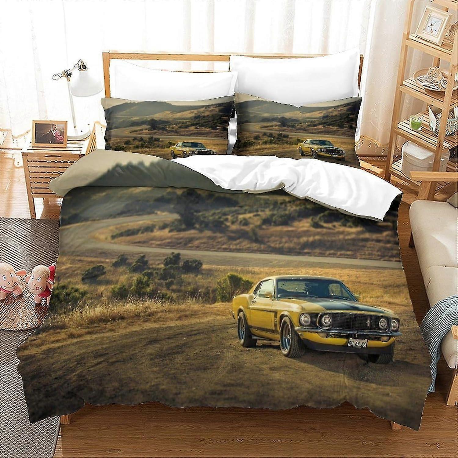 Conjunto de Capa de Edredom com Tema de Carro Muscle para Cama, Conjunto de Cama Moderno para Decoração de Quarto de Crianças, Conjunto de Microfibra Macia de 3 Peças
