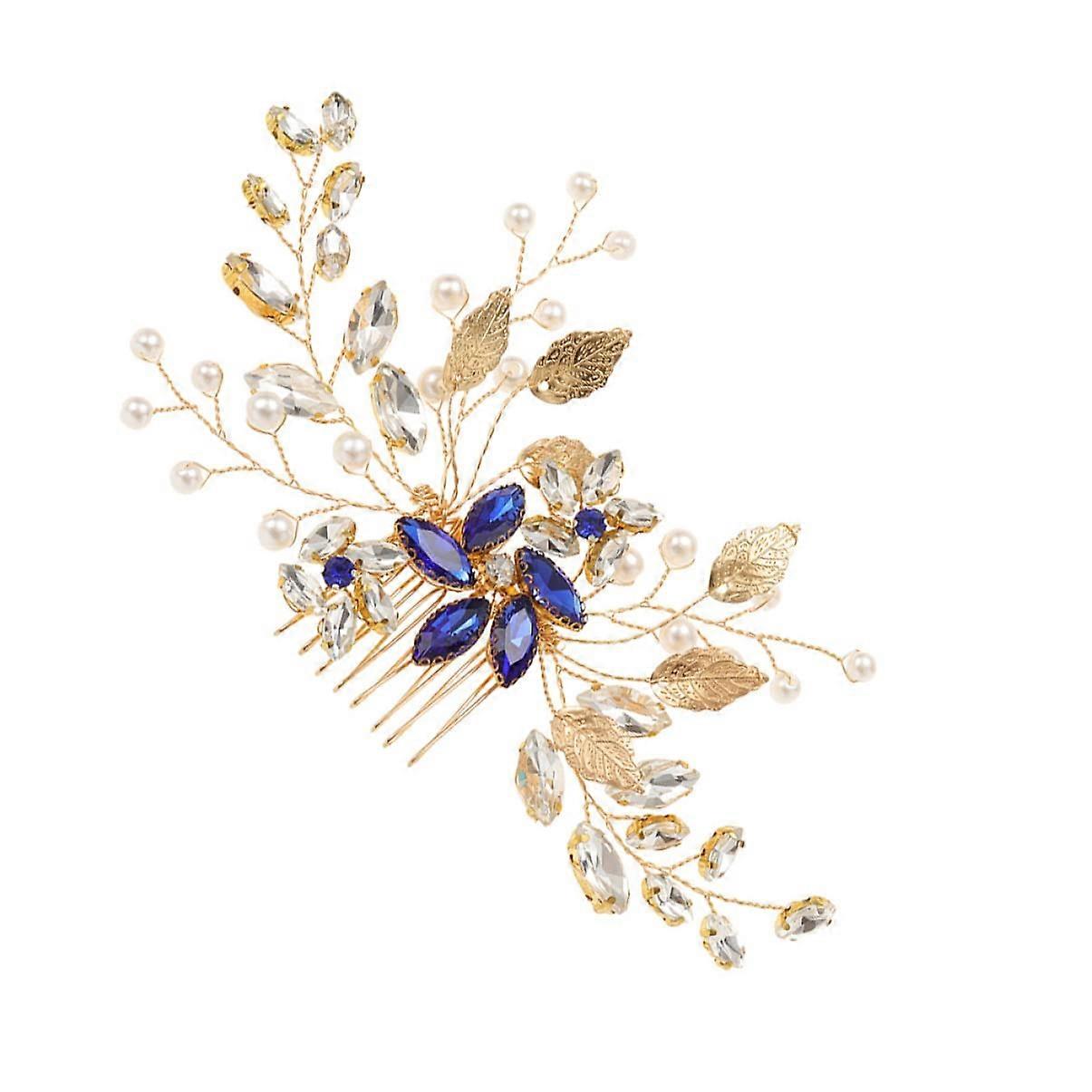 Hair Comb Bridal Accessory with Rhinestones for Bridesmaids and Prom - Blue Wedding Hairpiece, Elegant Hair Jewelry