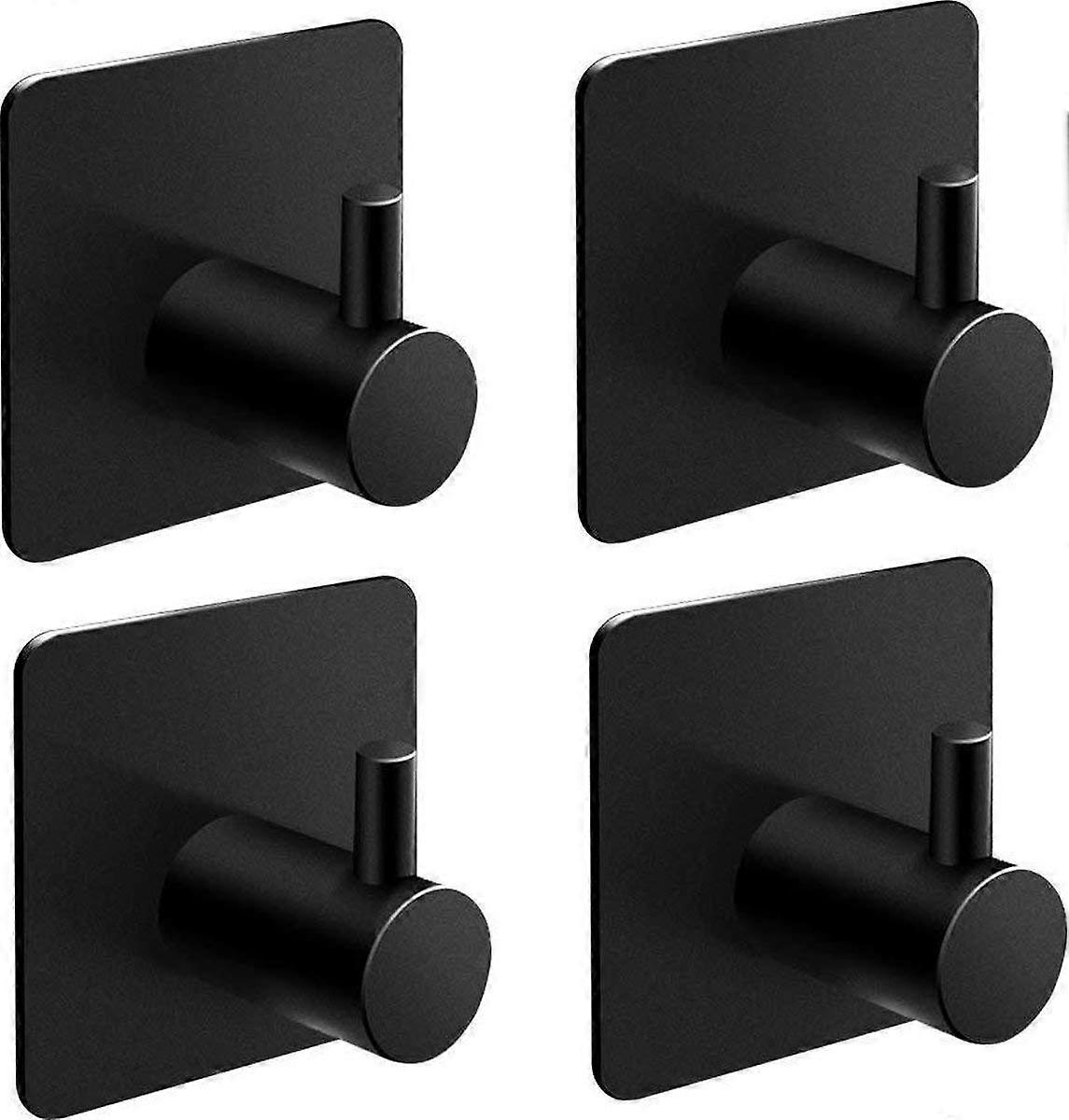 Towel Hooks Set of 4 - Multifunctional Self Adhesive Wall Hooks for Bathroom and Kitchen - Black Clips