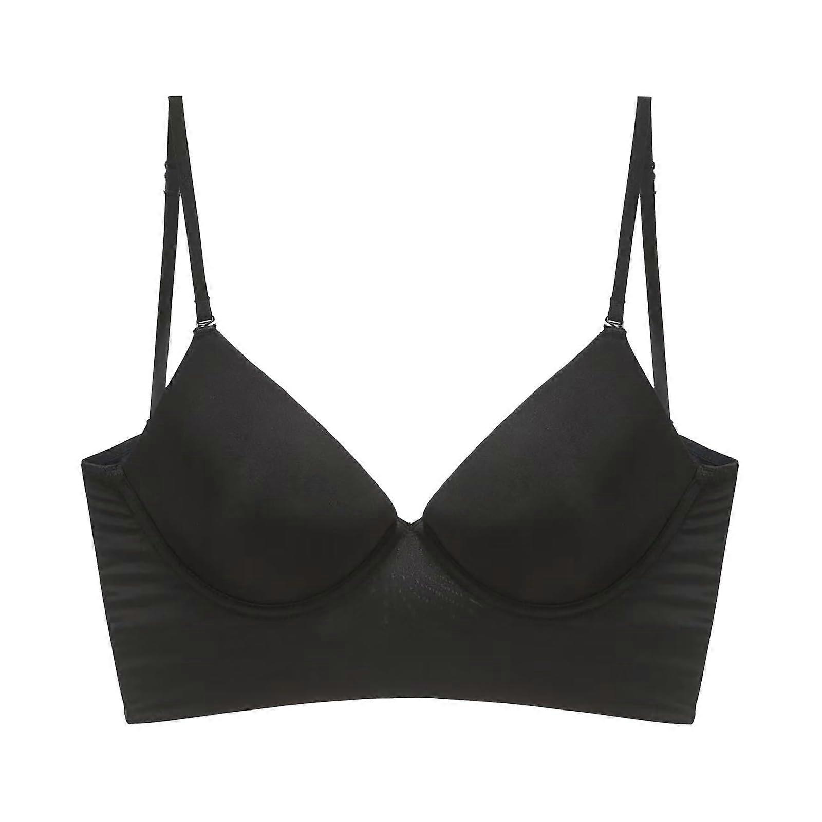 Backless Bra Sexy V-Neck, Large Bust Opening, Soft Wire, Black Size M