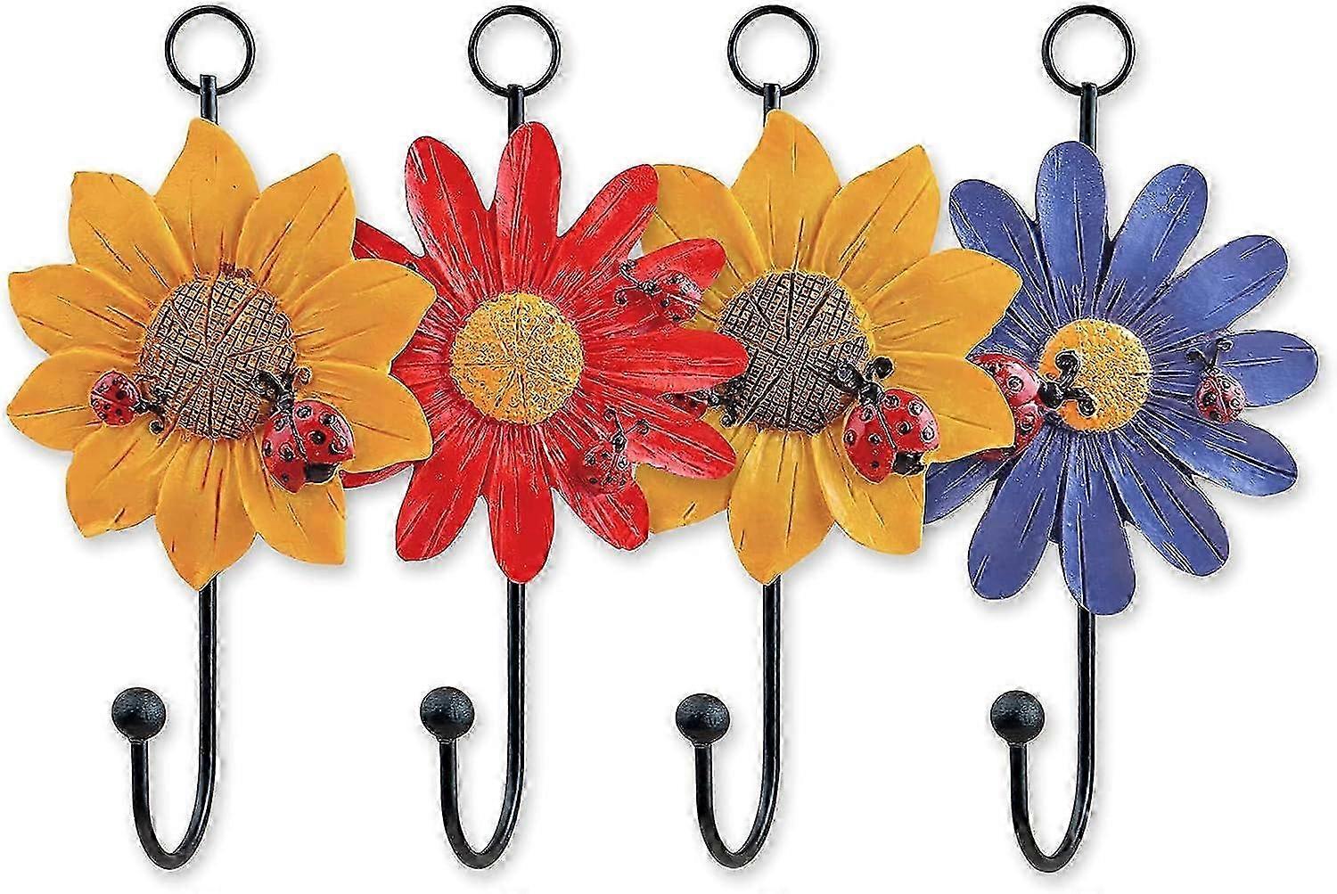 4 Pack 6 Inch Simple Metal Resin Wall Hooks Floral Pattern Wall Decorative Hooks for Hanging Keys, Hats, Clothes, Towels