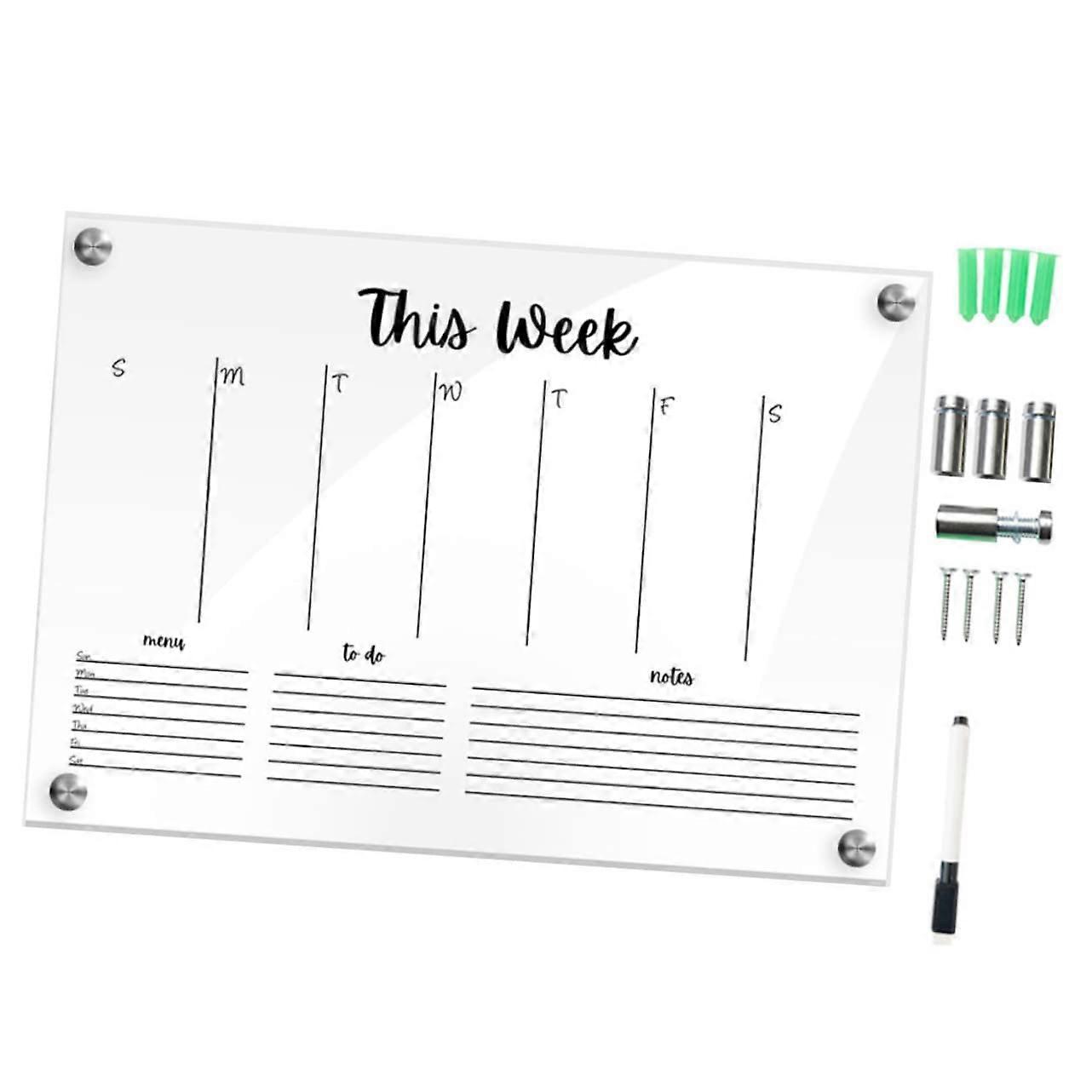 1 Set Hanging Acrylic Weekly Planner Board Wipe Clean Minimalist Wall Calendar Design with Advertising Needles and Whiteboard Pen for Office and Home