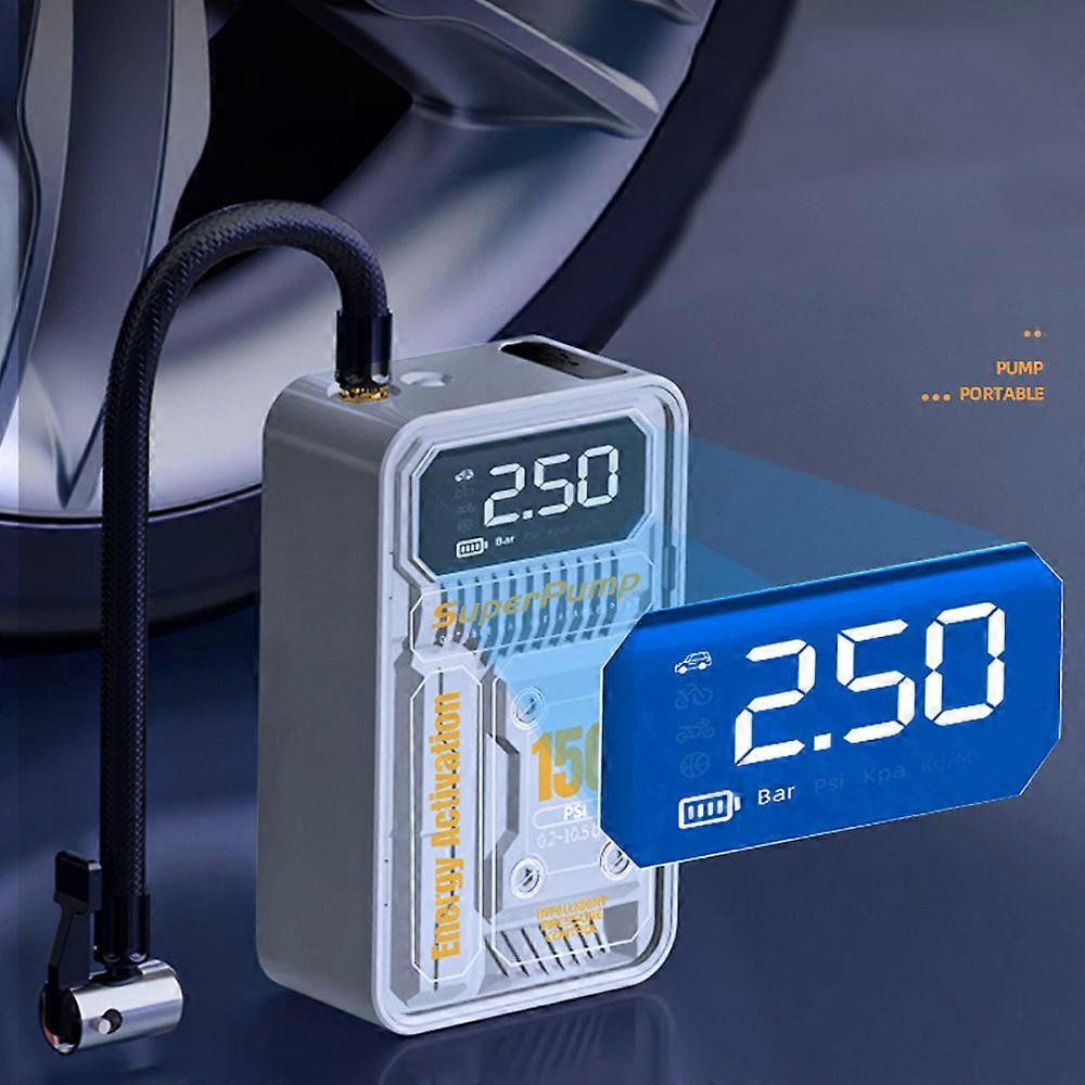 3in1 Car Air Pump Portable Electric Auto Tyre Inflator Digital Display with LED Light Illumination Powerbank and Pressure Preset Function for Car Bi