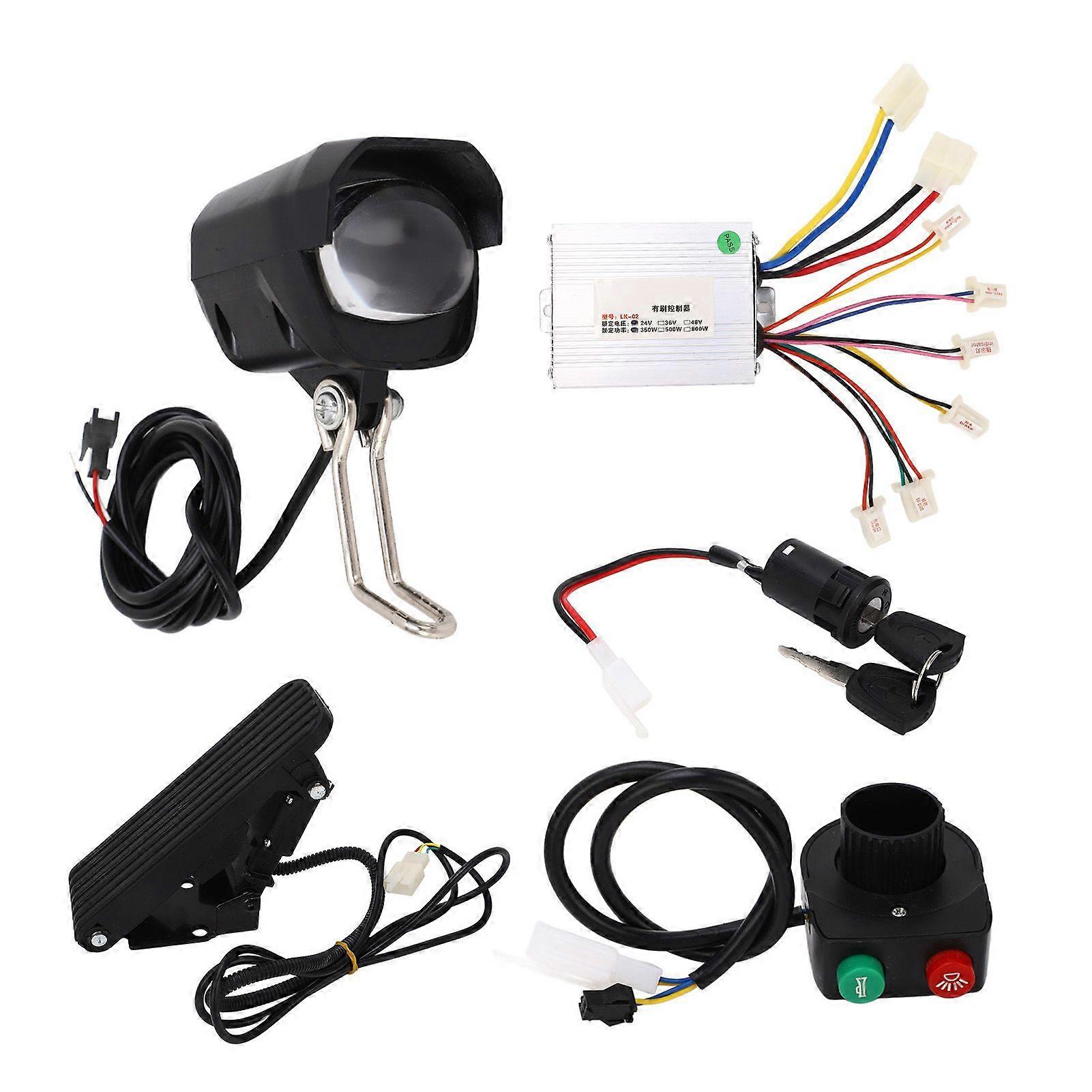 24V 350W Brushed Motor Controller with Foot Throttle Pedal Front Lamp Switch Set for Electric Bicycles Scooters Tricycles YMQX)