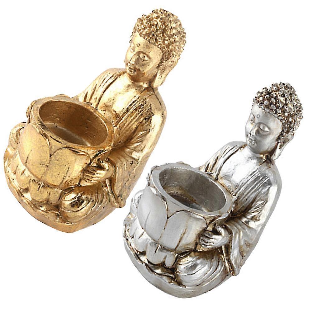 2pcs Decorative Resin Buddha Candlestick Holder – Unique Tabletop Statue for Home Living Room Decoration, Stable Design for Flickering Candles