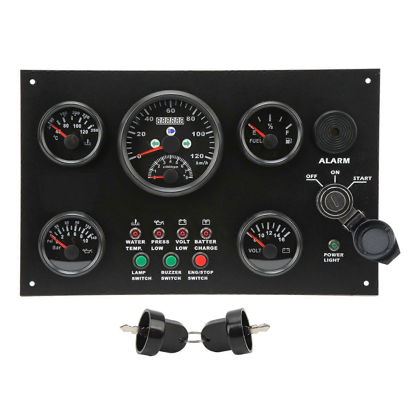 5 Gauge Cluster Set Speedometer Fuel Level Water Temperature Oil Pressure Meter Voltmeter Boat Instrument Panel