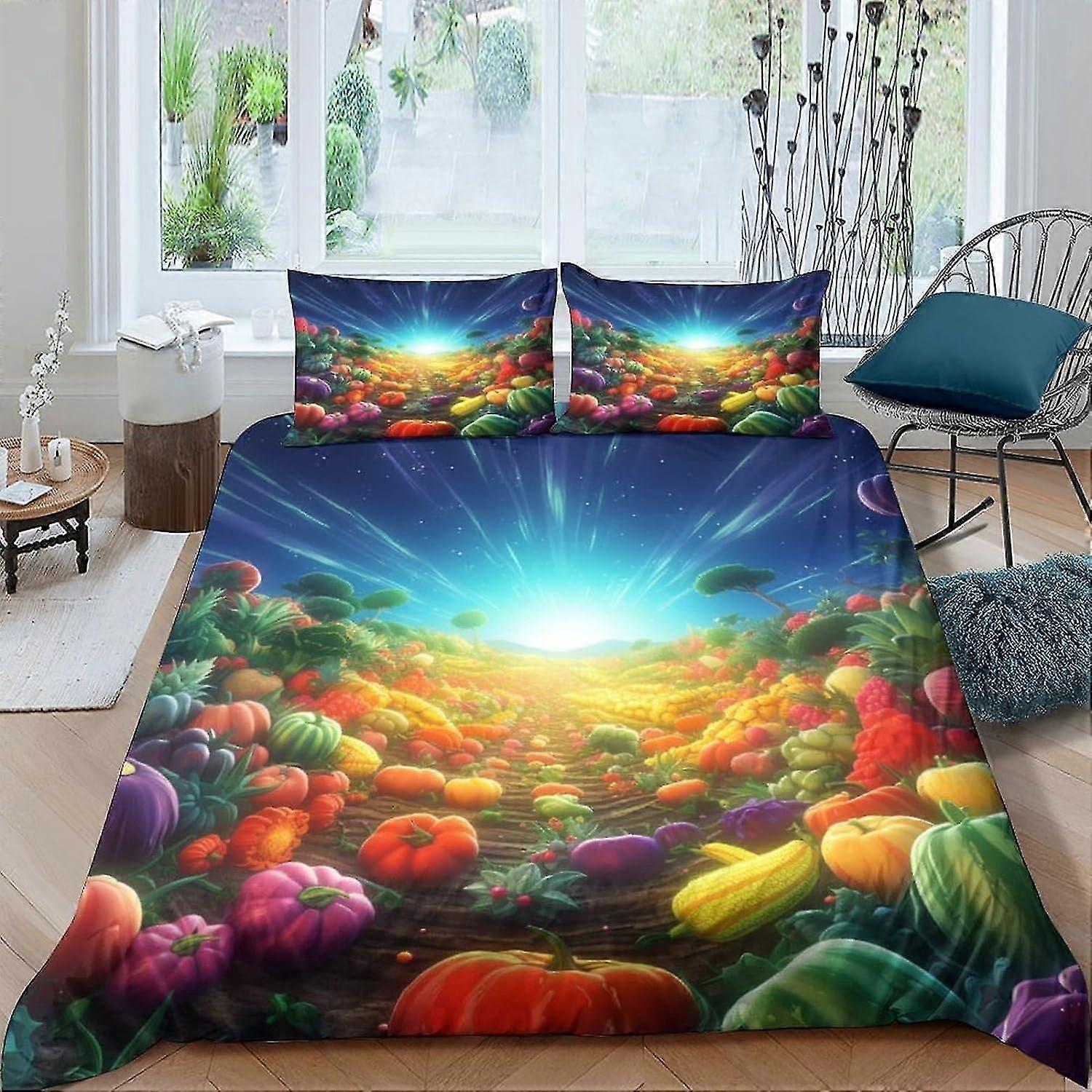 Vegetable Garden 3D Printed Pattern 3 Piece Quilt Cover Set, Easy Care Super Soft Microfiber Bedding Sets